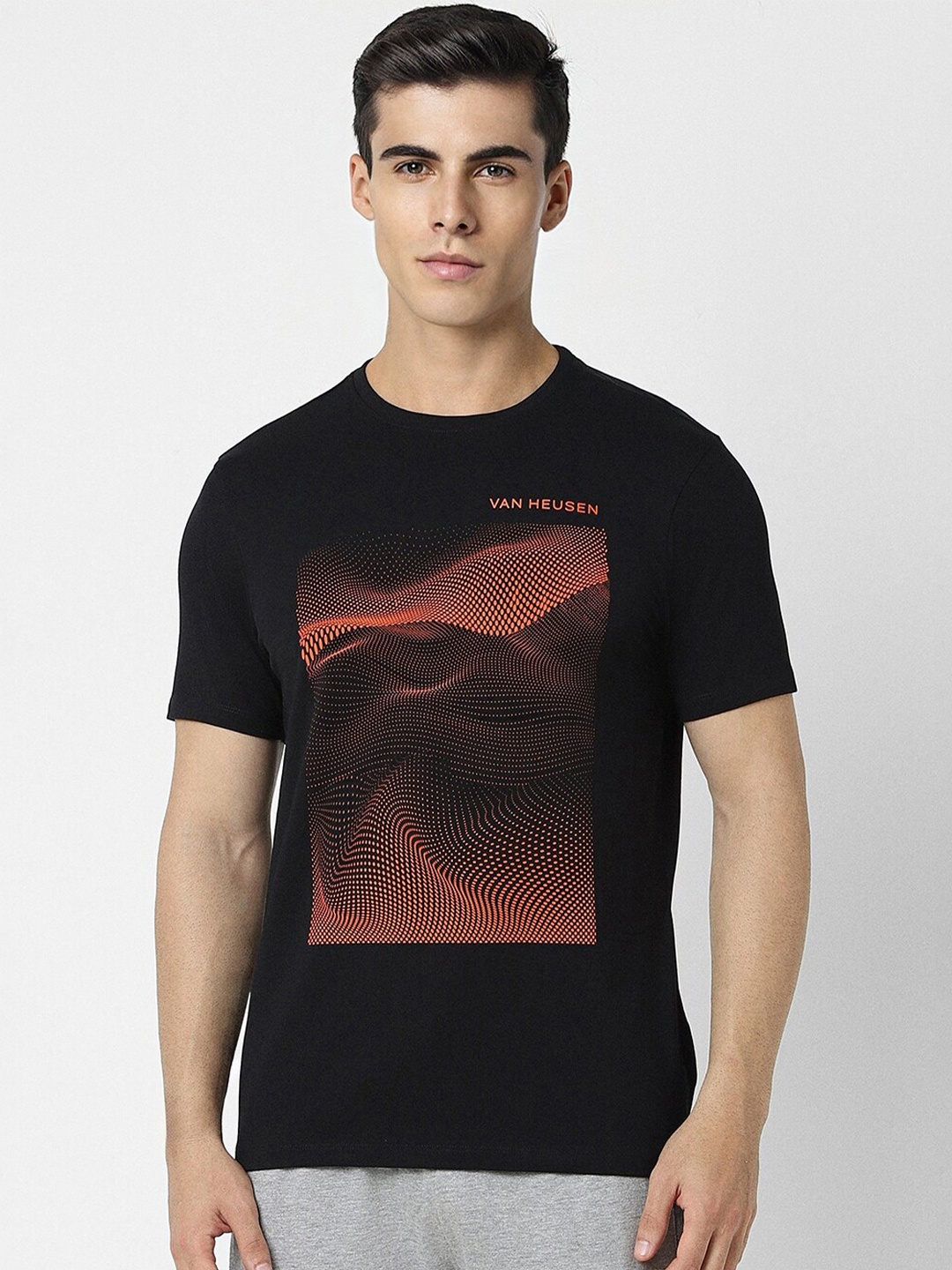 

Van Heusen Abstract Printed Slim Fit Casual T-shirt, Black