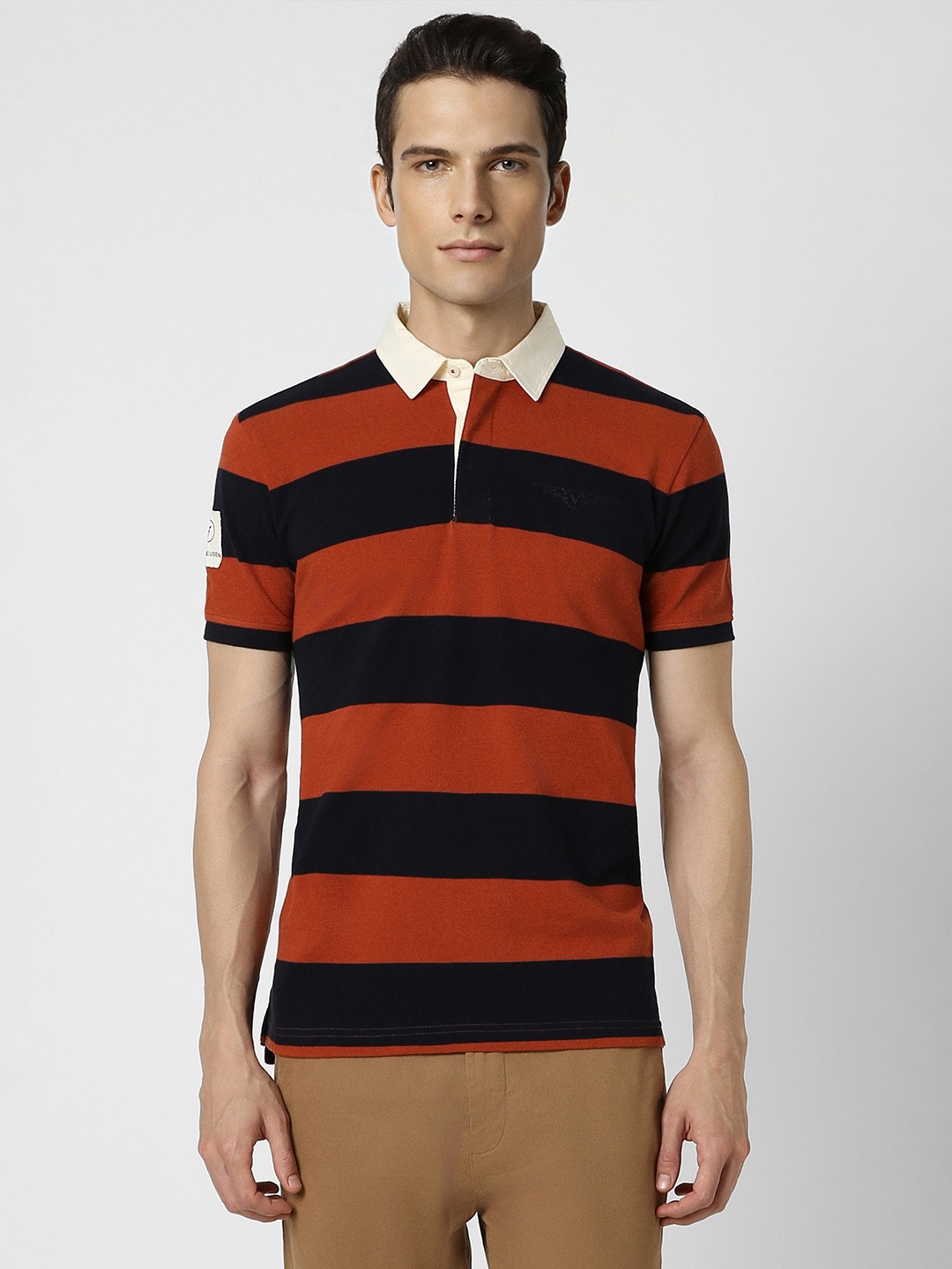 

Van Heusen Sport Men Red Striped Polo Collar T-shirt