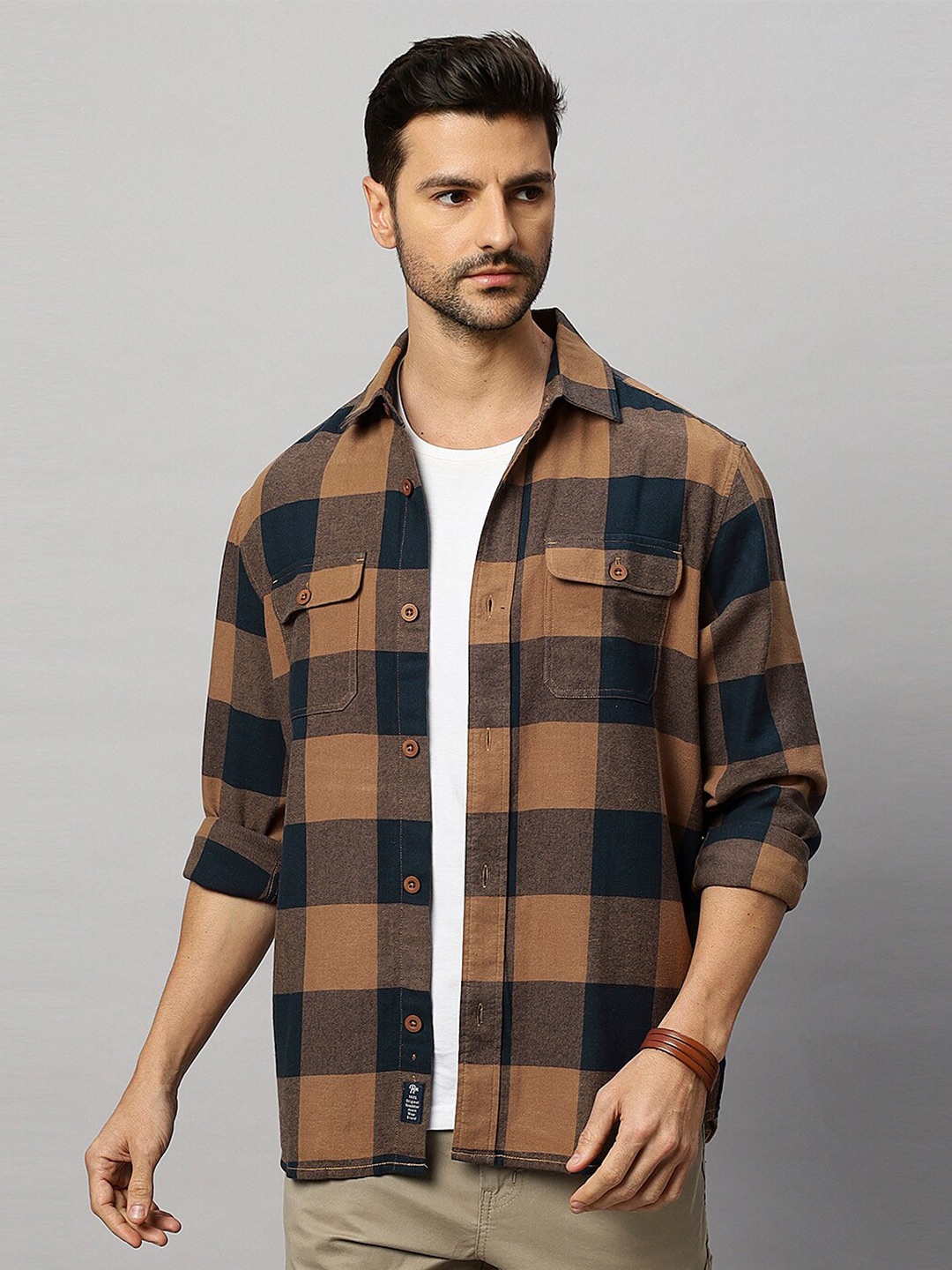 

The Roadster Lifestyle Co. Checked Relaxed Twill Cotton Casual Shirt, Brown