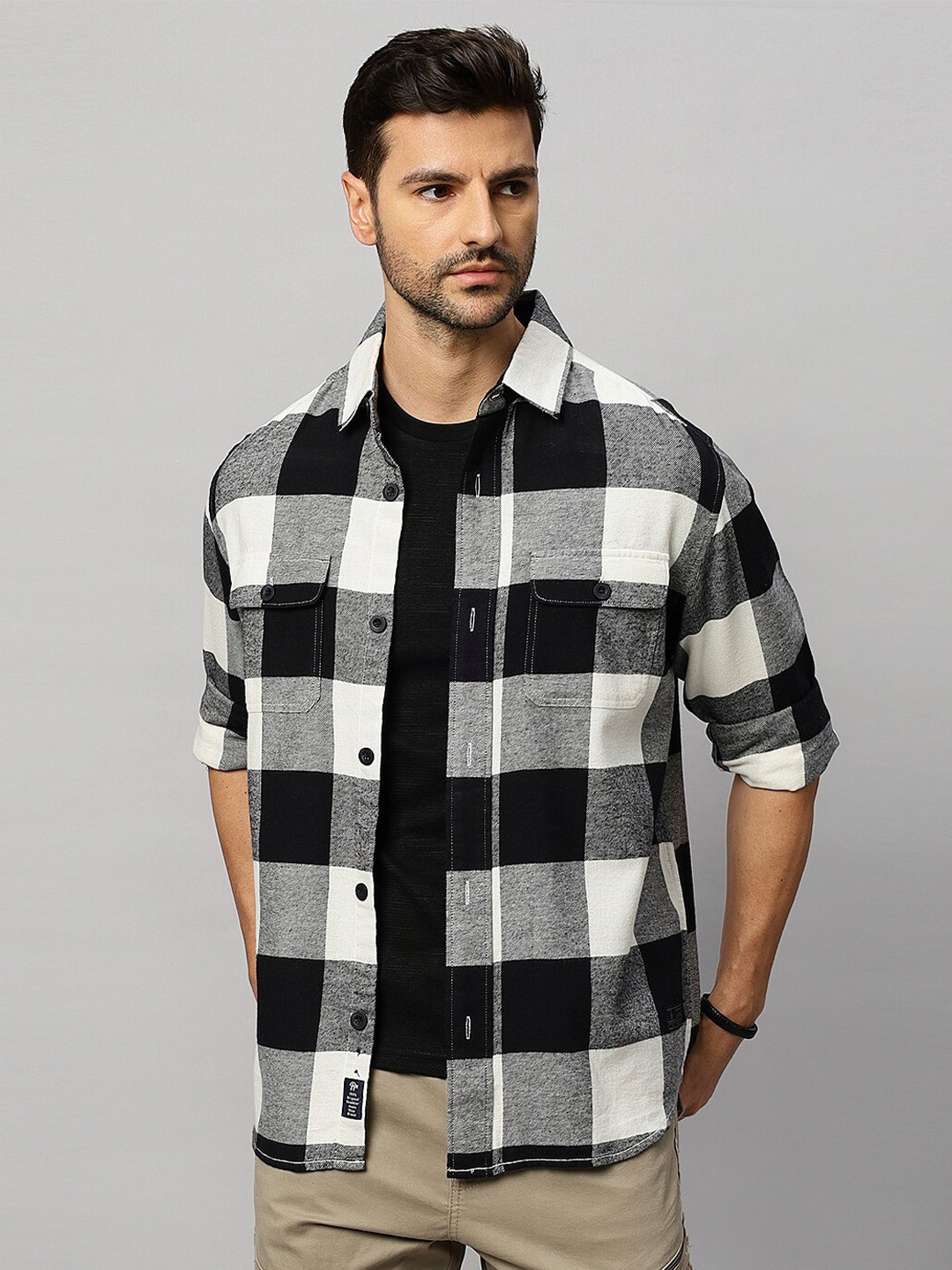 

The Roadster Lifestyle Co. Checked Relaxed Twill Cotton Casual Shirt, Black