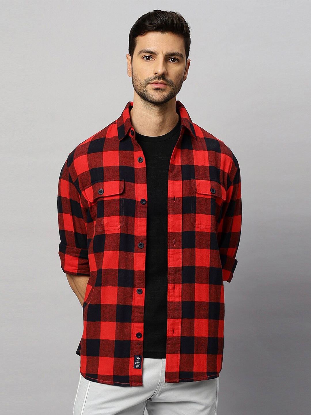 

The Roadster Lifestyle Co. Checked Relaxed Twill Cotton Casual Shirt, Red