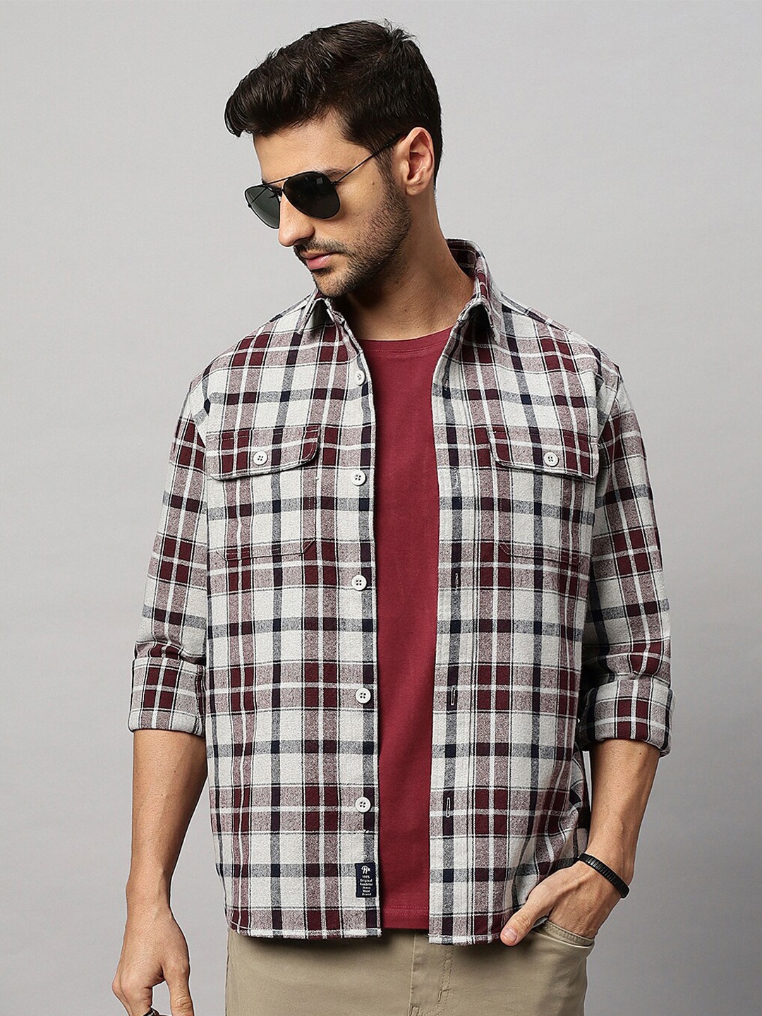 

The Roadster Lifestyle Co. Checked Relaxed Twill Cotton Casual Shirt, Grey