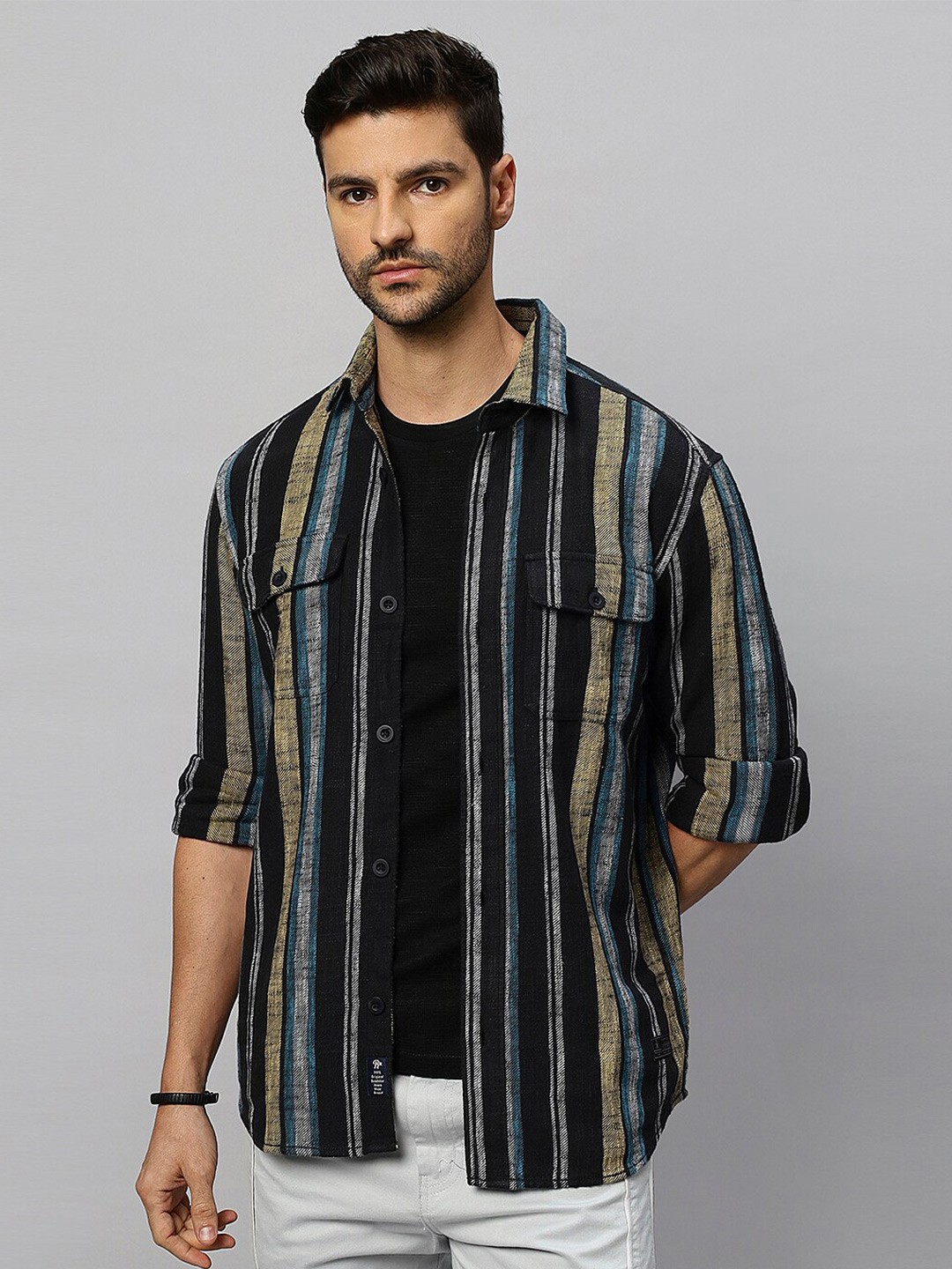 

The Roadster Lifestyle Co. Black & Yellow Checked Relaxed Twill Cotton Casual Shirt
