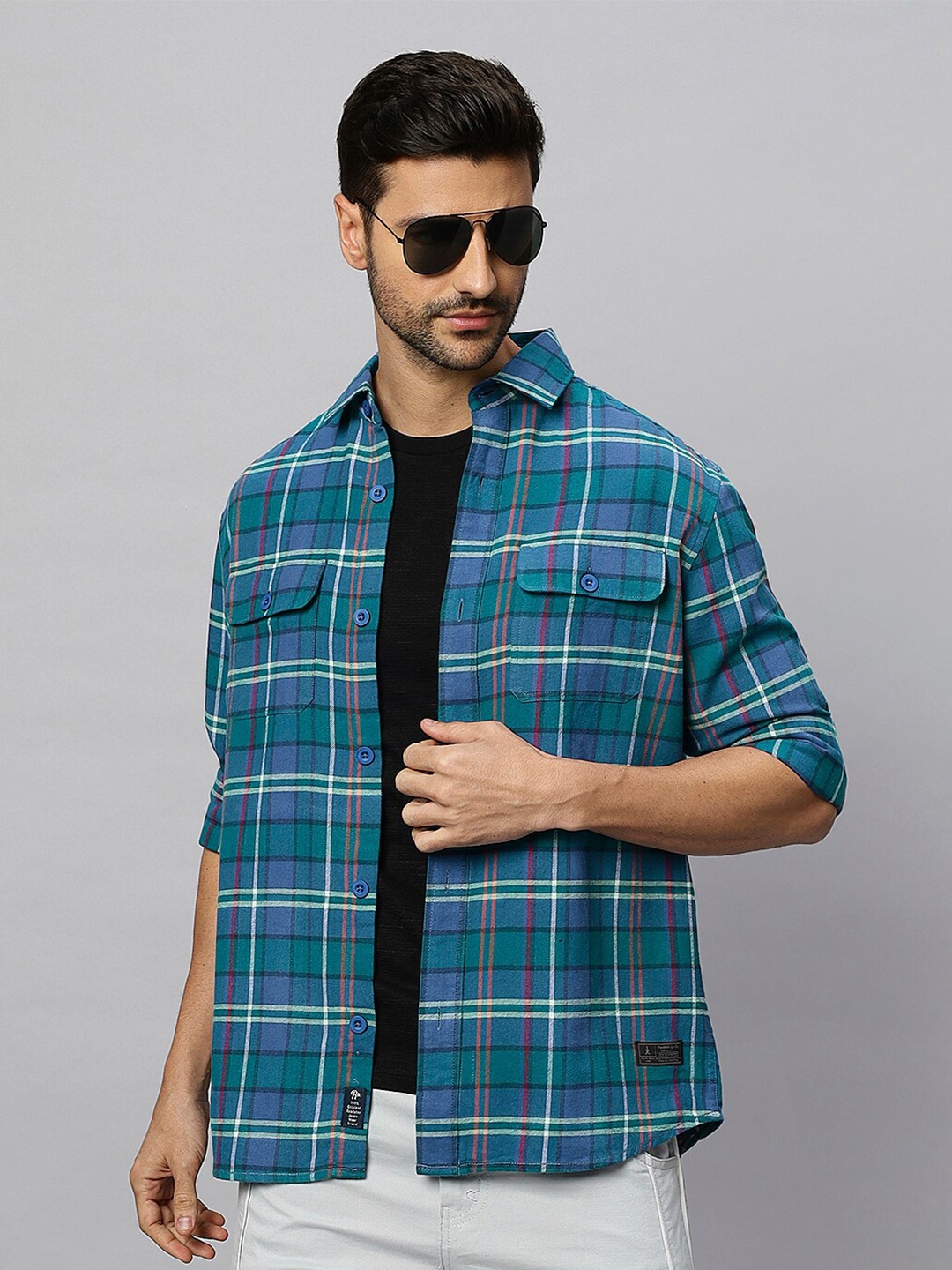 

The Roadster Lifestyle Co. Checked Relaxed Twill Cotton Casual Shirt, Blue