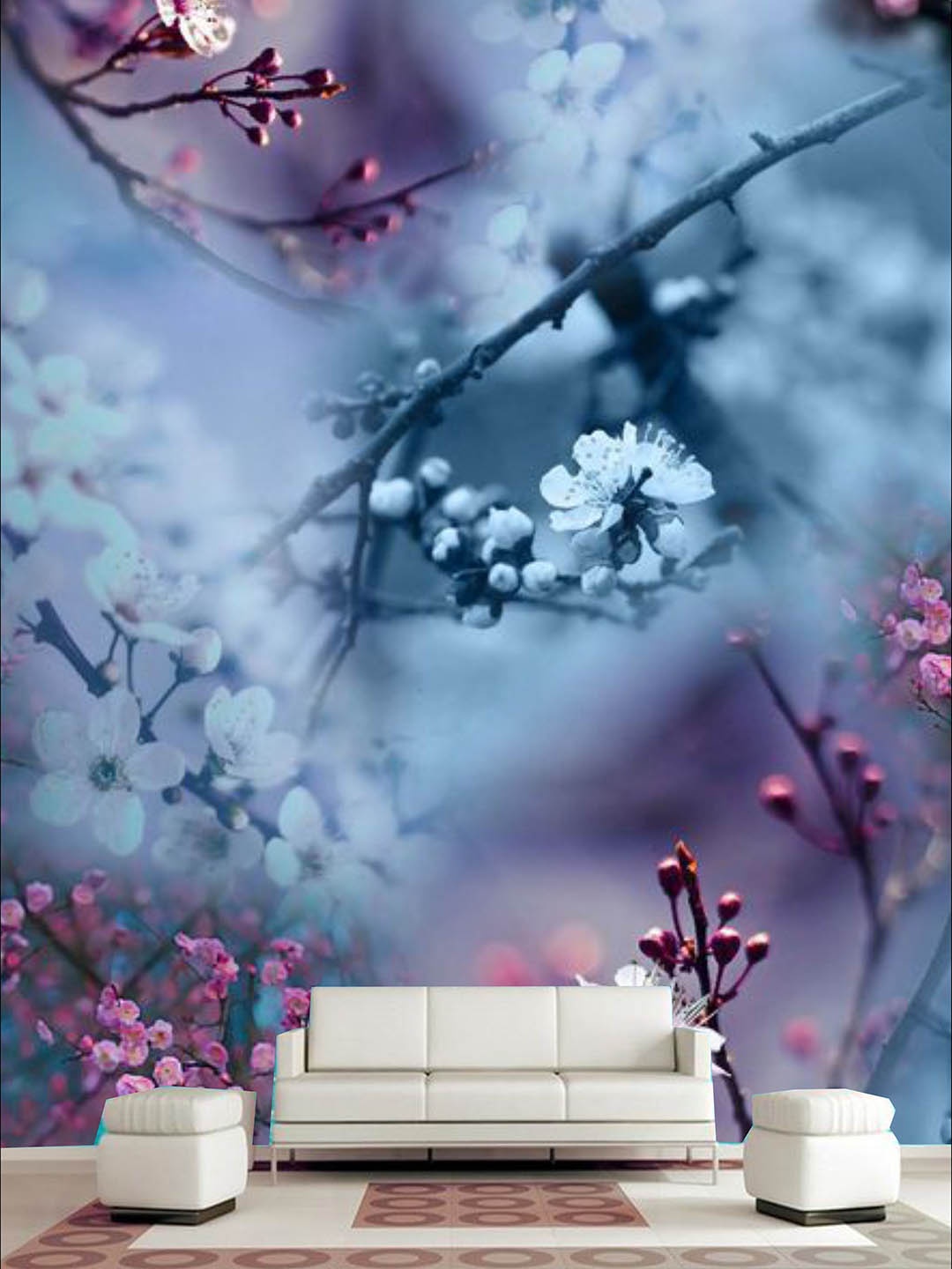 

KSHIRSA Blue & Pink Floral Self Adhesive Removable Wallpaper