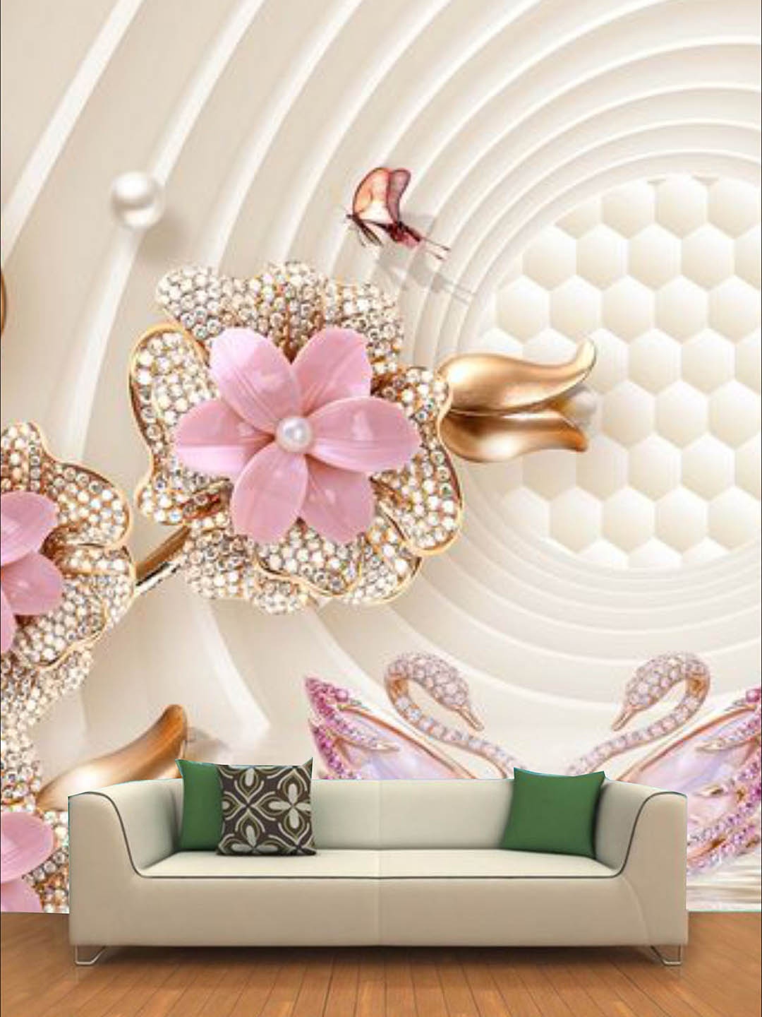 

KSHIRSA Cream-Colored & Pink Floral Self Adhesive Removable Wallpaper
