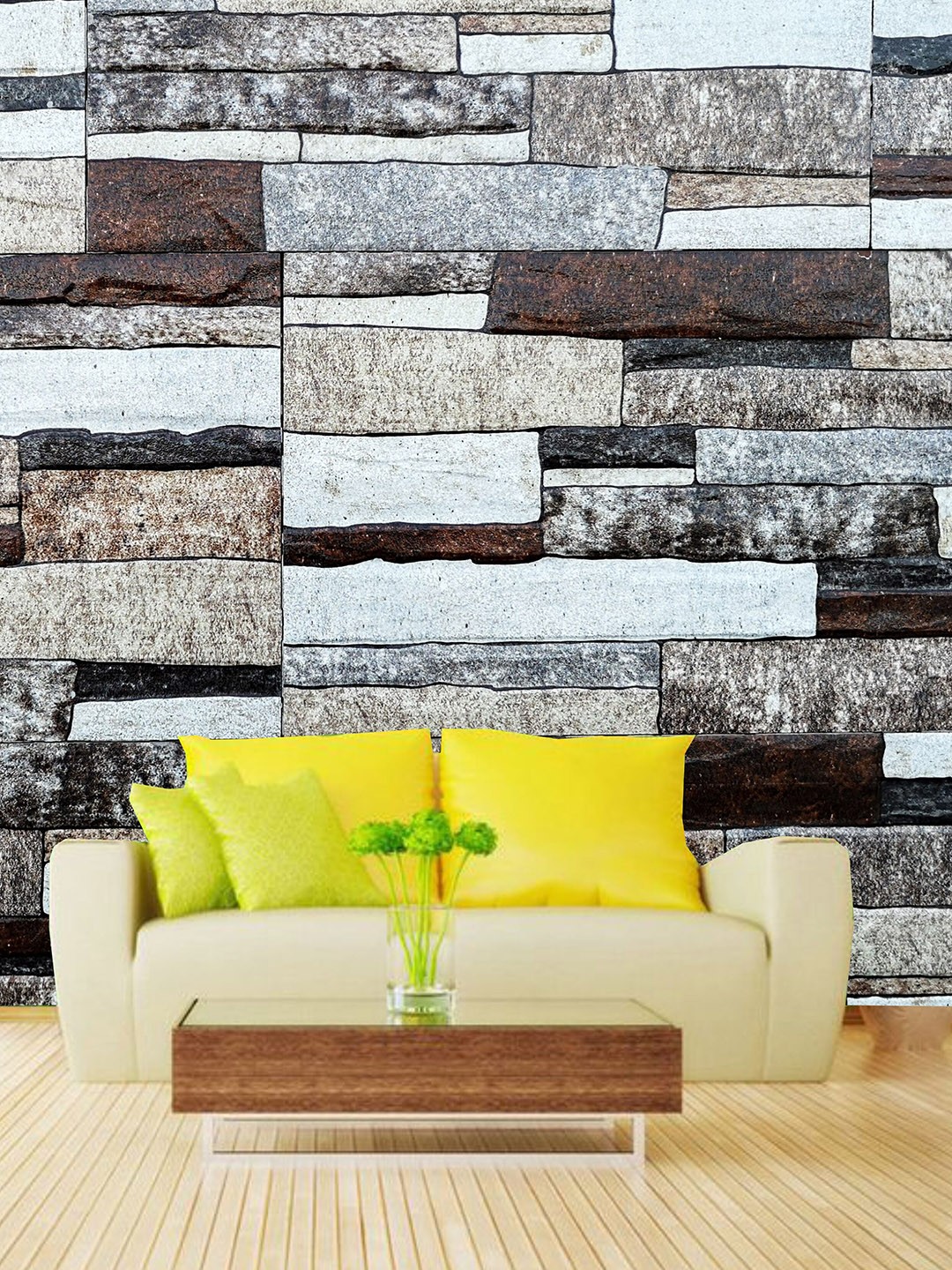 

KSHIRSA Beige & Brown Block Patterned Self Adhesive Removable Wallpaper
