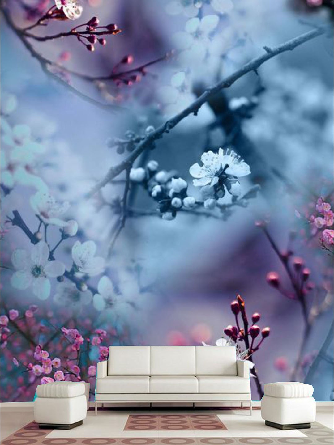 

KSHIRSA Blue & Pink Floral Printed Self Adhesive Removable Wallpaper