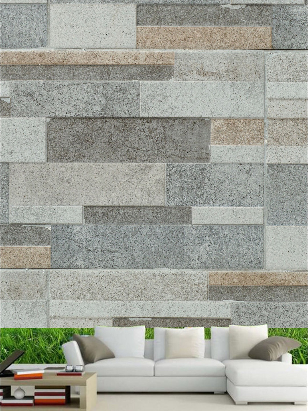 

KSHIRSA Beige & Brown Block Patterned Self Adhesive Removable Wallpaper