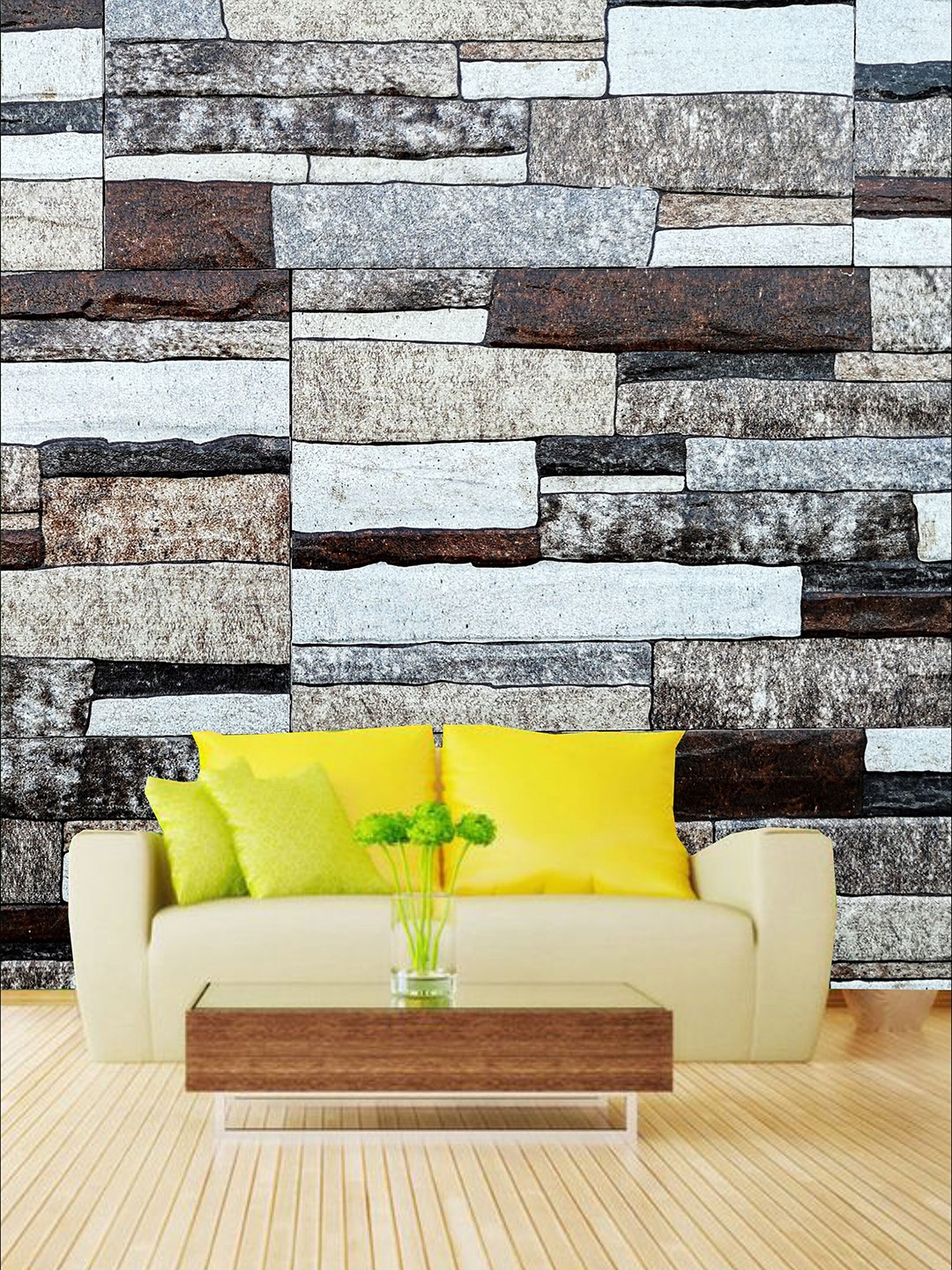 

KSHIRSA Beige & Grey Block Patterned Self Adhesive Removable Wallpaper