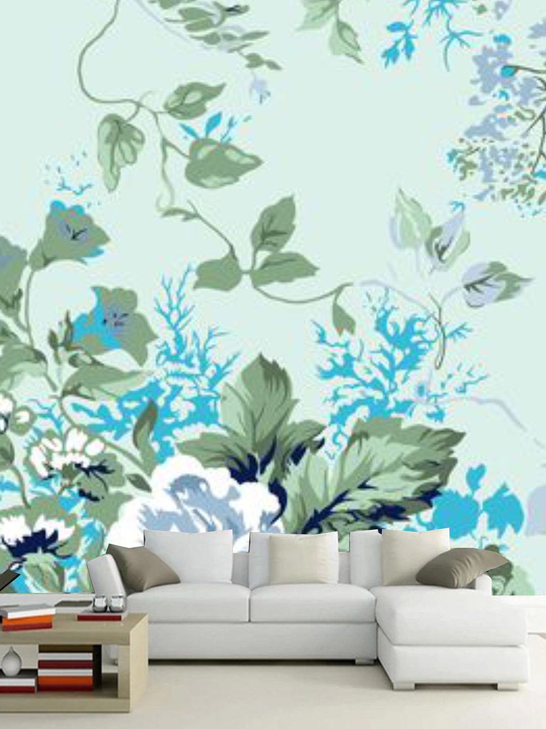 

KSHIRSA Green & Blue Floral Self Adhesive Removable Wallpaper