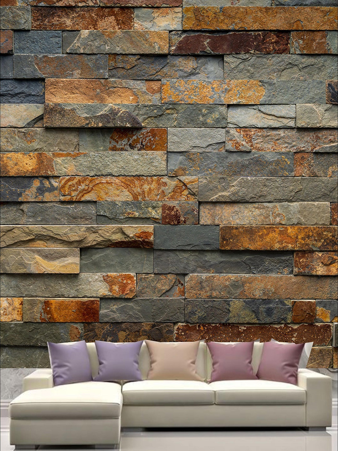 

KSHIRSA Beige & Brown Block-patterned Self Adhesive Removable Wallpaper