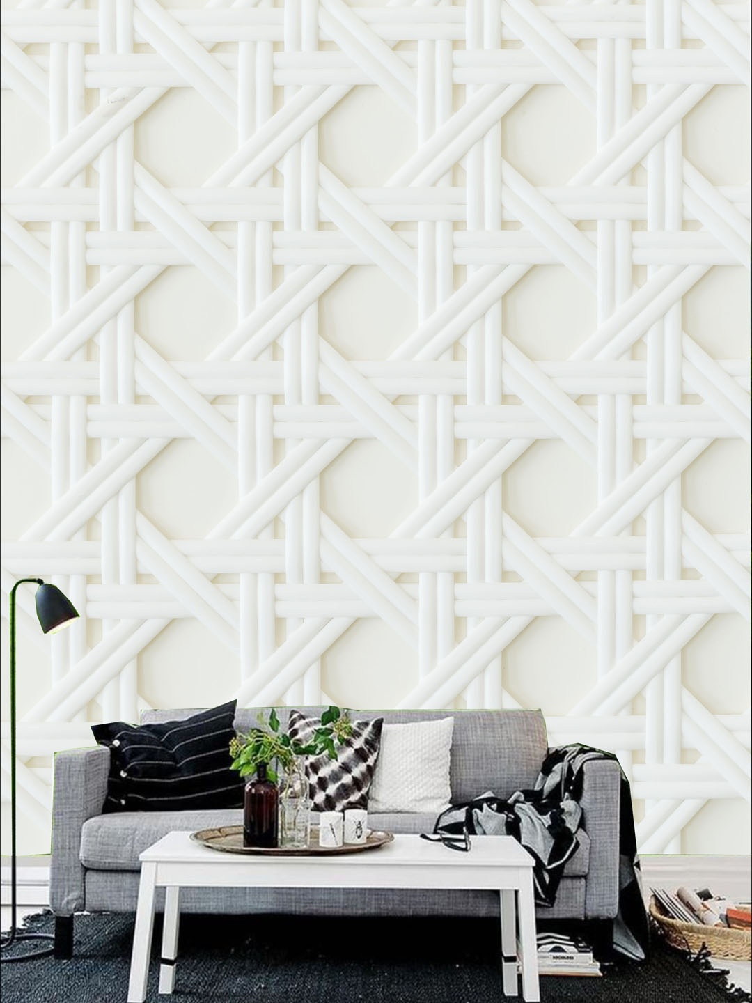 

KSHIRSA Cream Colored Geometric Patterned Self Adhesive Removable Wallpaper