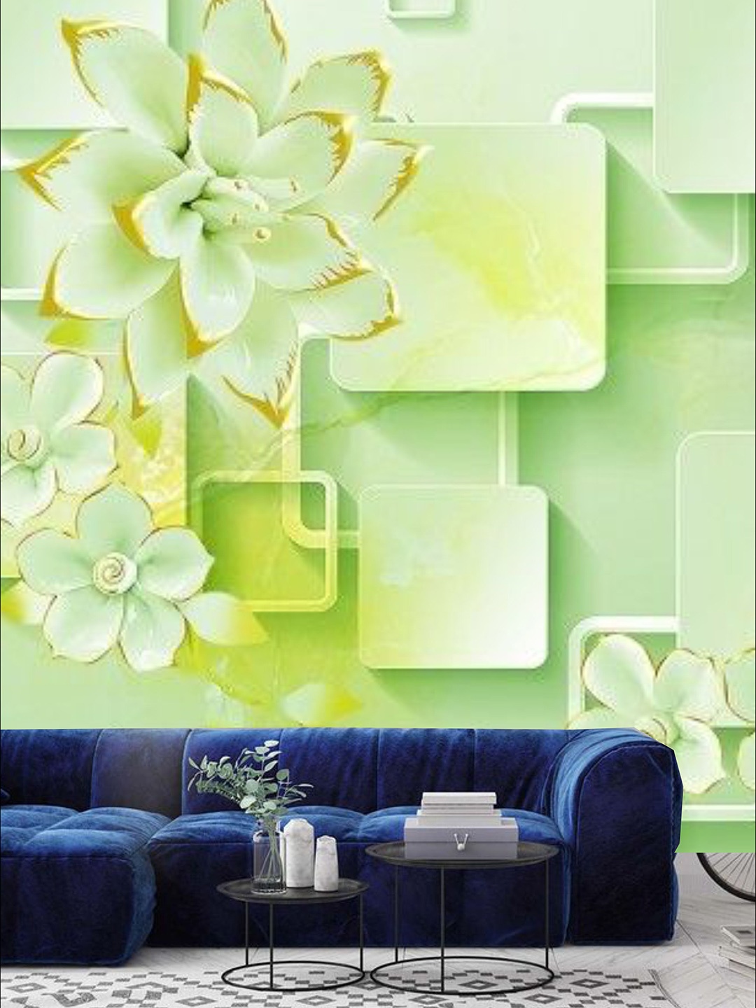 

KSHIRSA Green Geometric & Floral Self Adhesive Removable Wallpaper