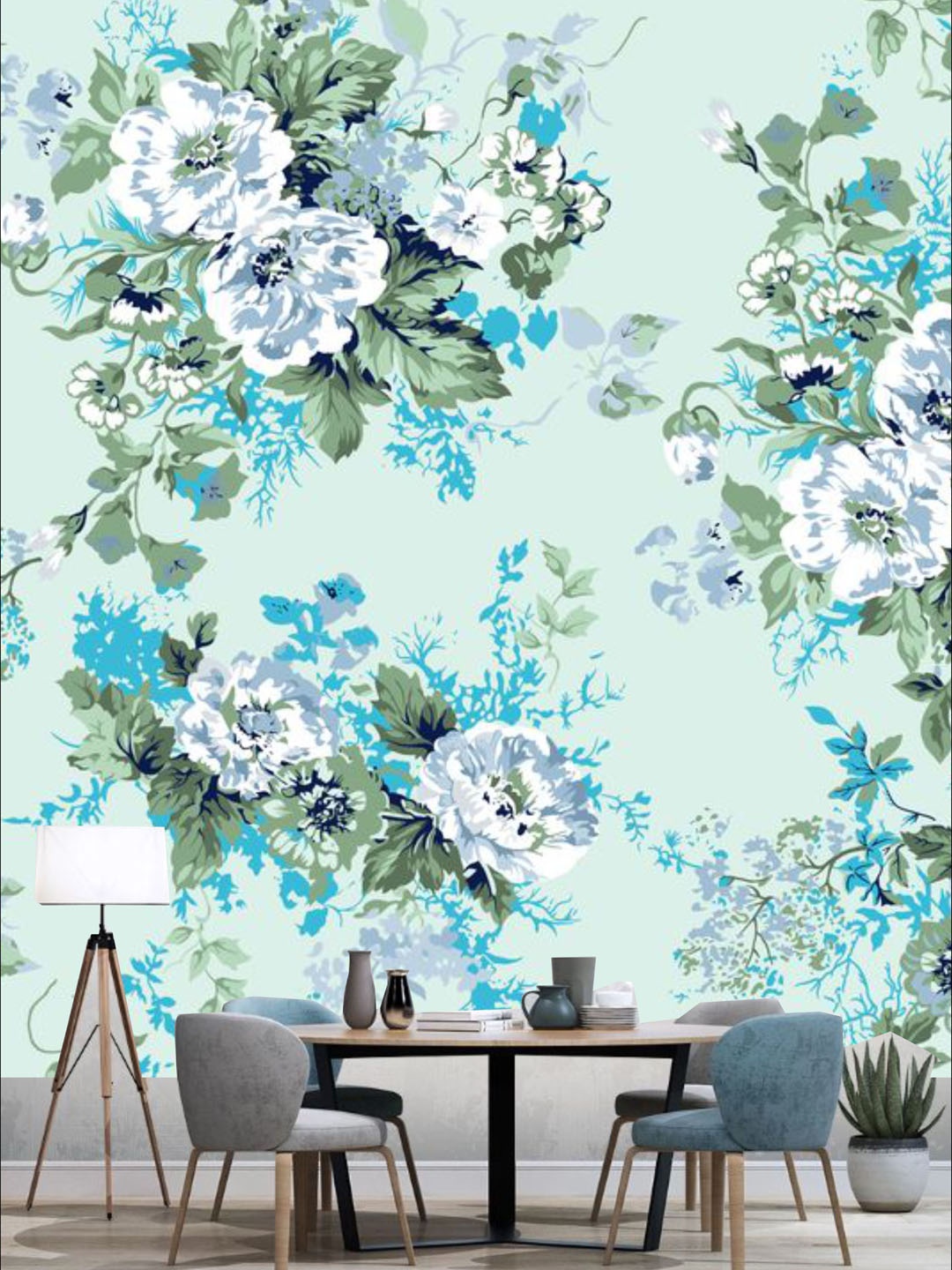 

KSHIRSA Blue & Green Floral Self Adhesive Removable Wallpaper