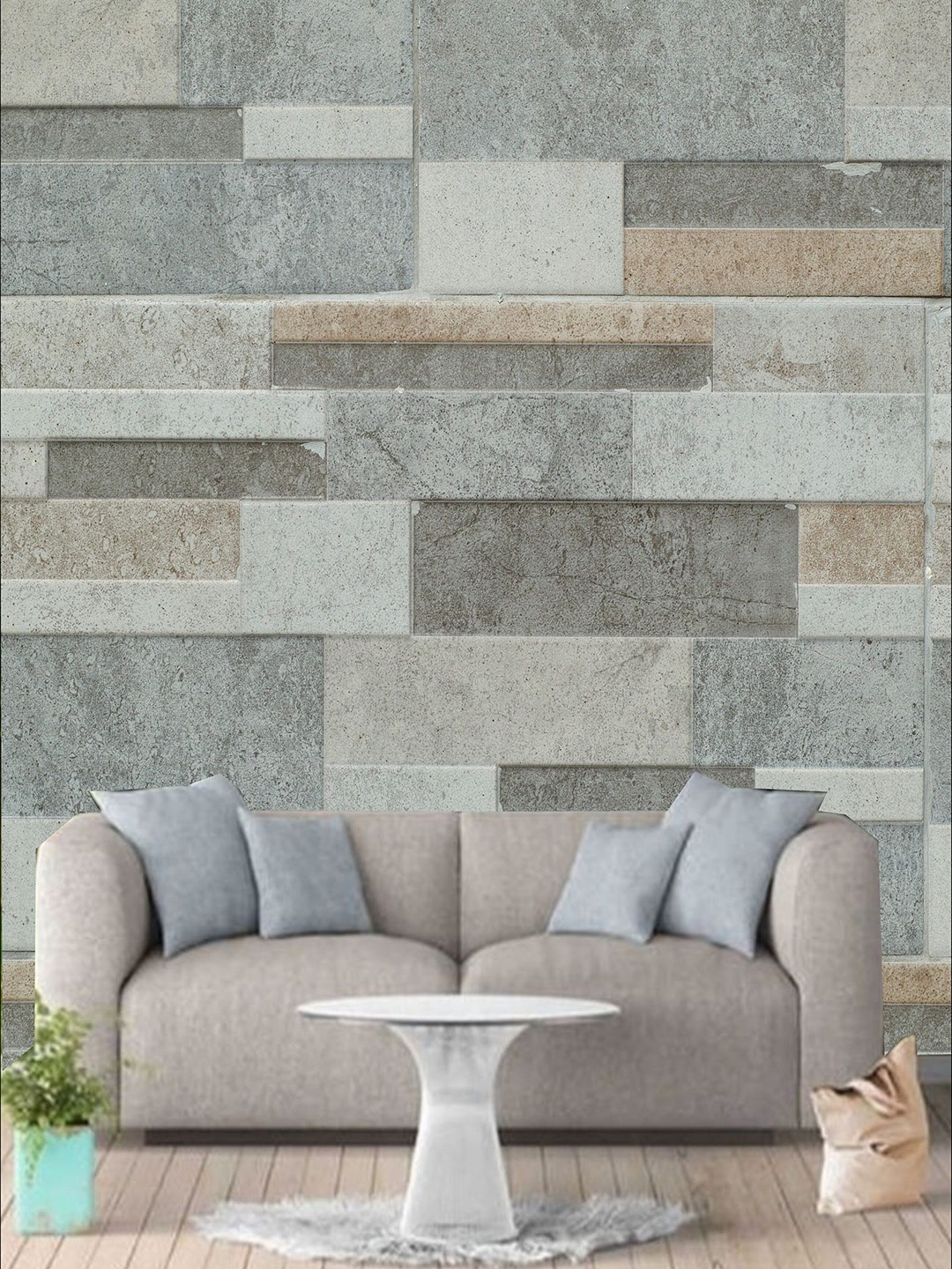 

KSHIRSA Beige & Brown Block-patterned Self Adhesive Removable Wallpaper