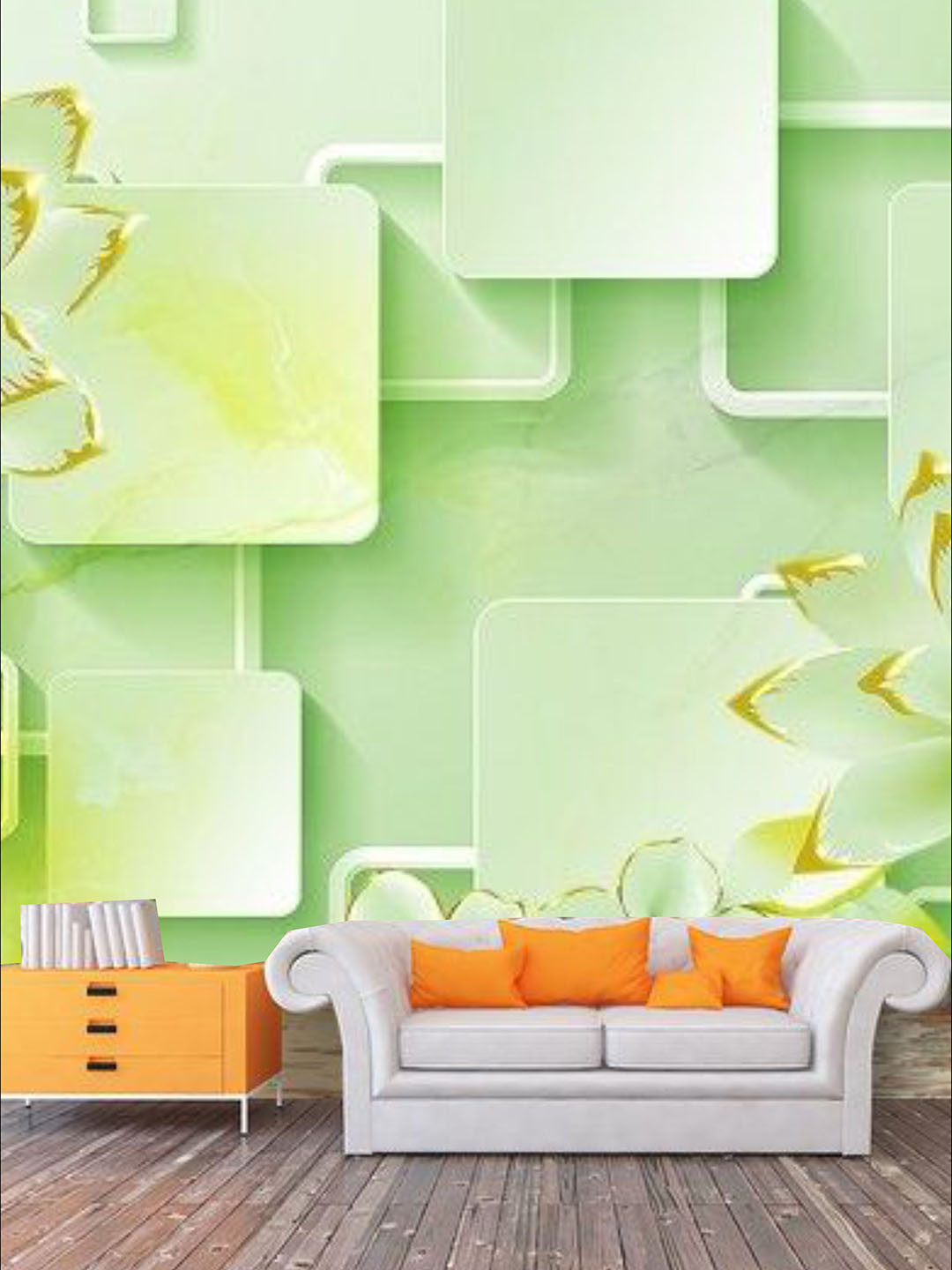 

KSHIRSA Lime Green Geometric & Floral Self Adhesive Removable Wallpaper