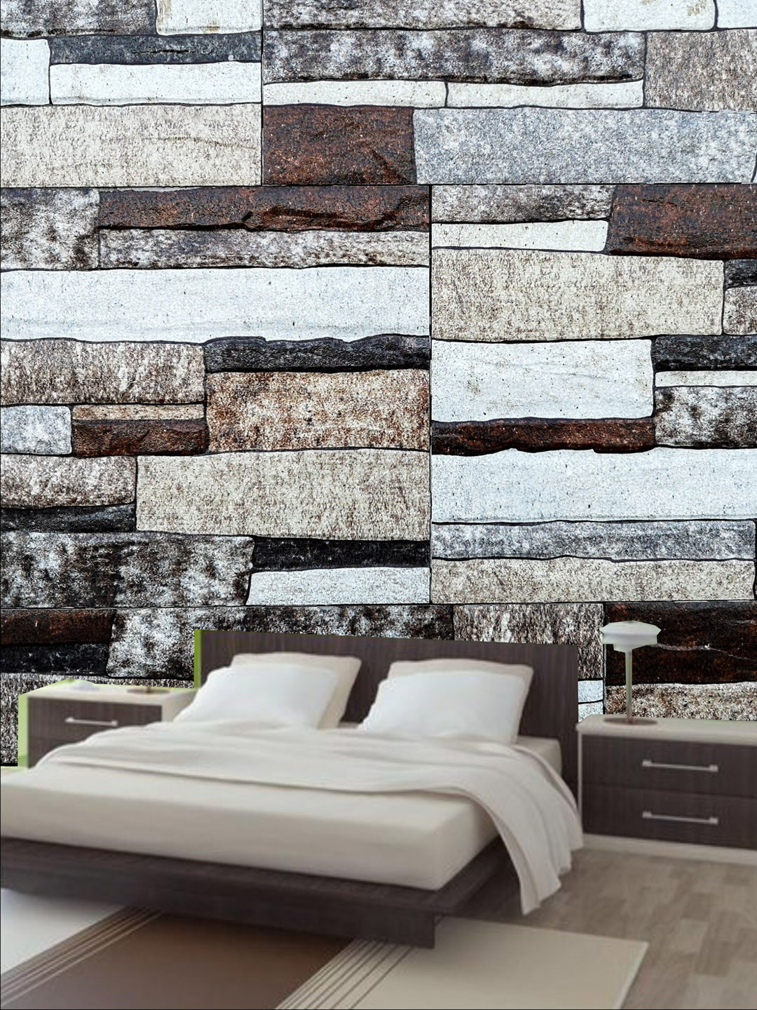

KSHIRSA Beige & Brown Block Patterned Self Adhesive Removable Wallpaper