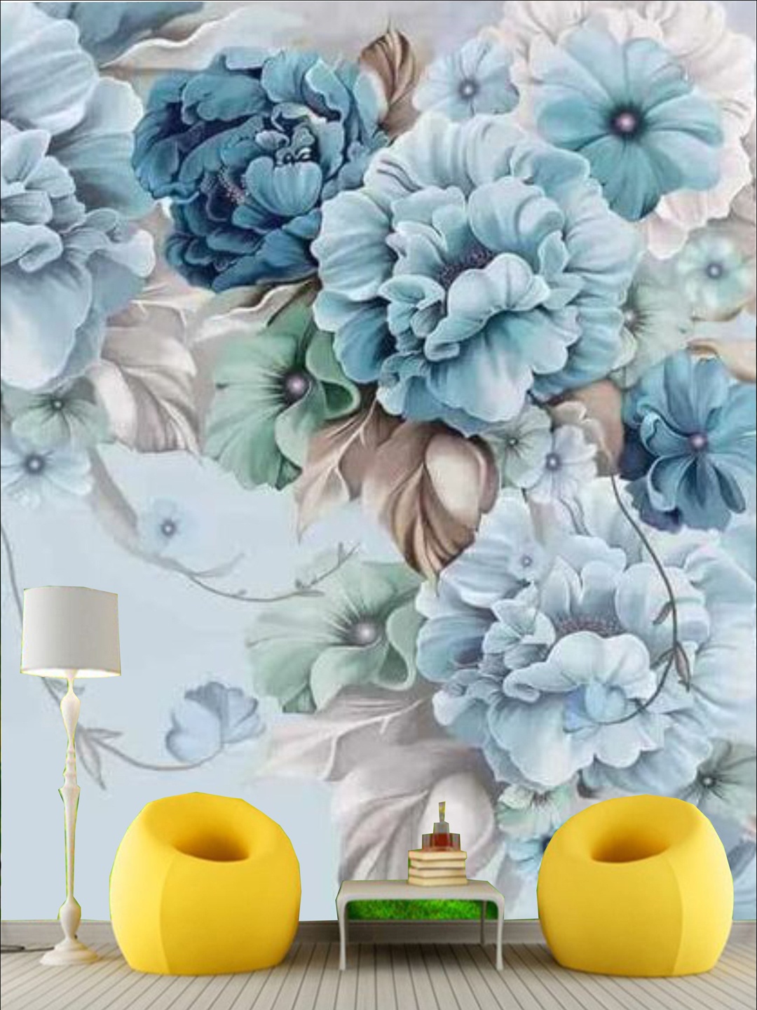 

KSHIRSA Blue & Beige Floral Self Adhesive Removable Wallpaper