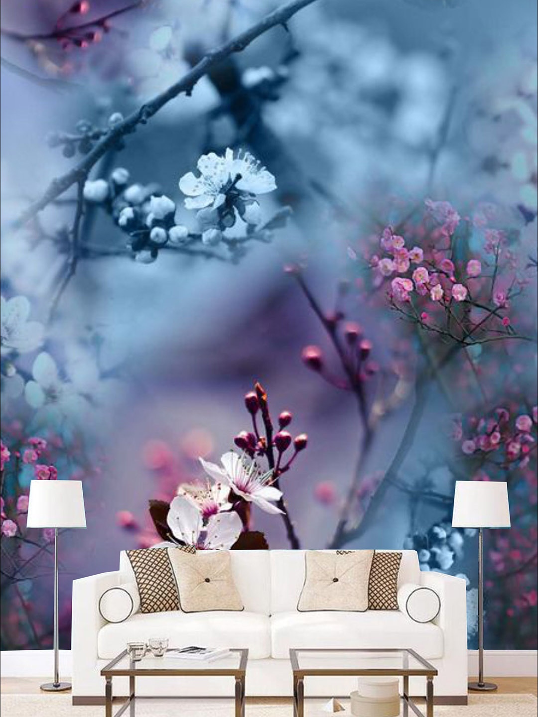 

KSHIRSA Blue & Pink Floral Self Adhesive Removable Wallpaper