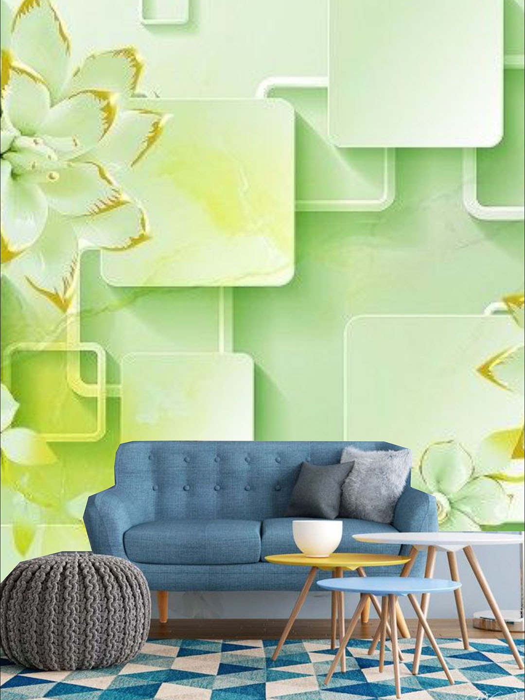 

KSHIRSA Lime Green Geometric & Floral Self Adhesive Removable Wallpaper
