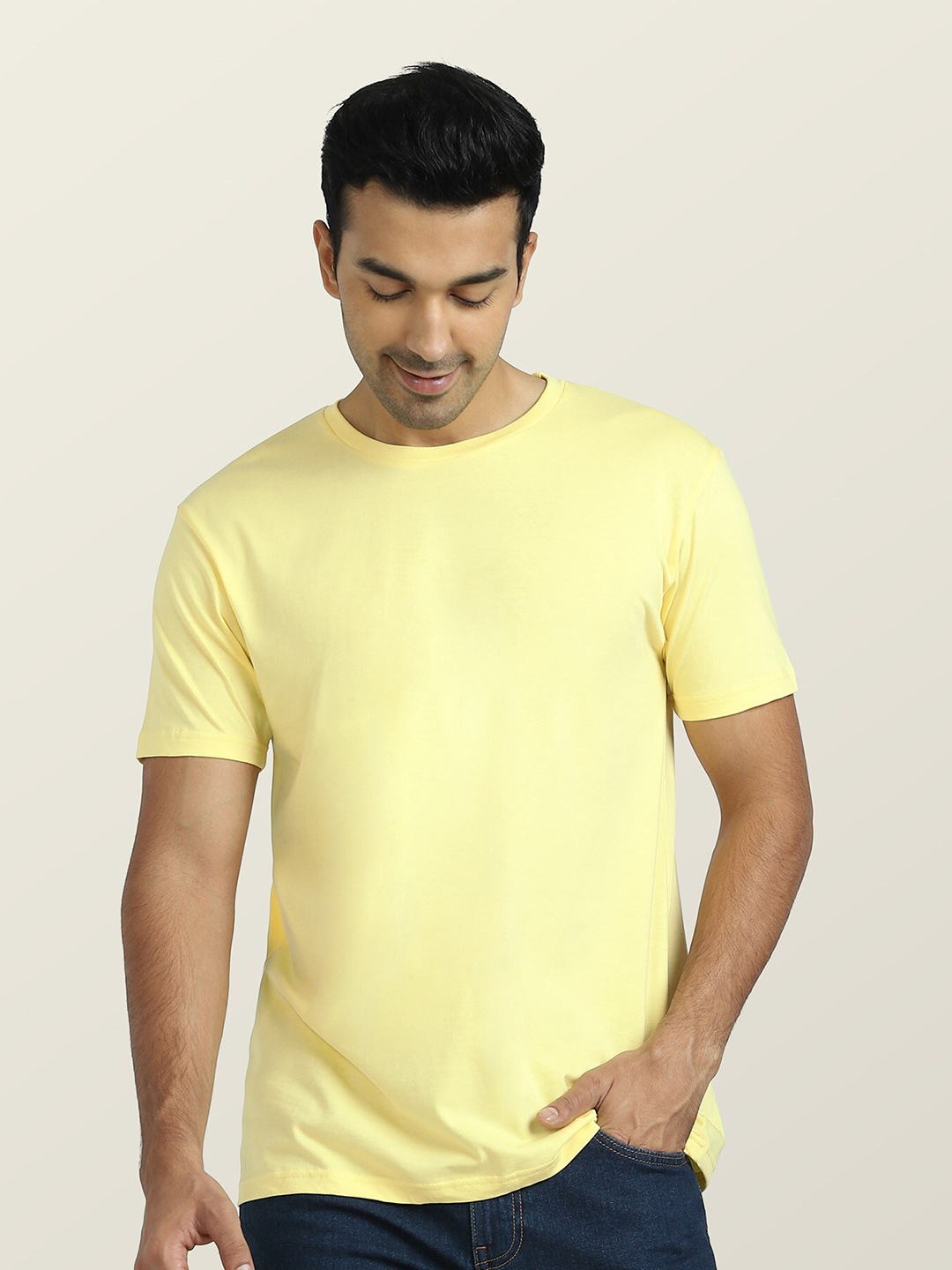 XYXX Short Sleeves Regular Fit Cotton T-shirt, Yellow