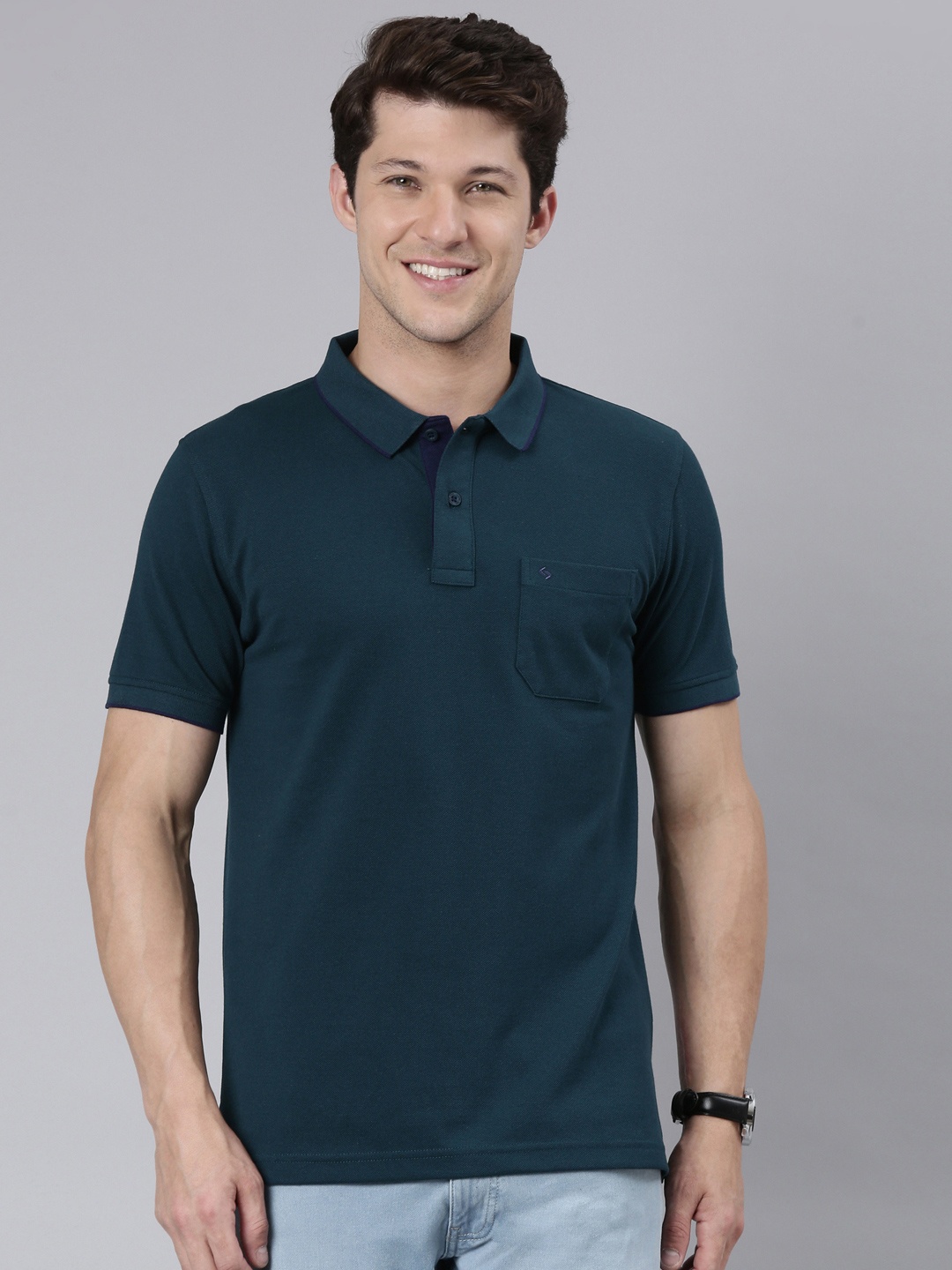 

Classic Polo Collar Cotton Casual T-shirt, Teal