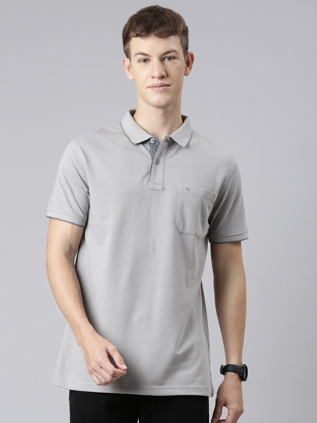 

Classic Polo Collar Cotton Casual T-shirt, Silver