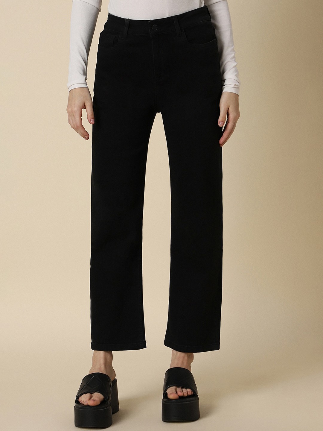 

Allen Solly Woman Mid-Rise Cotton Trousers, Black
