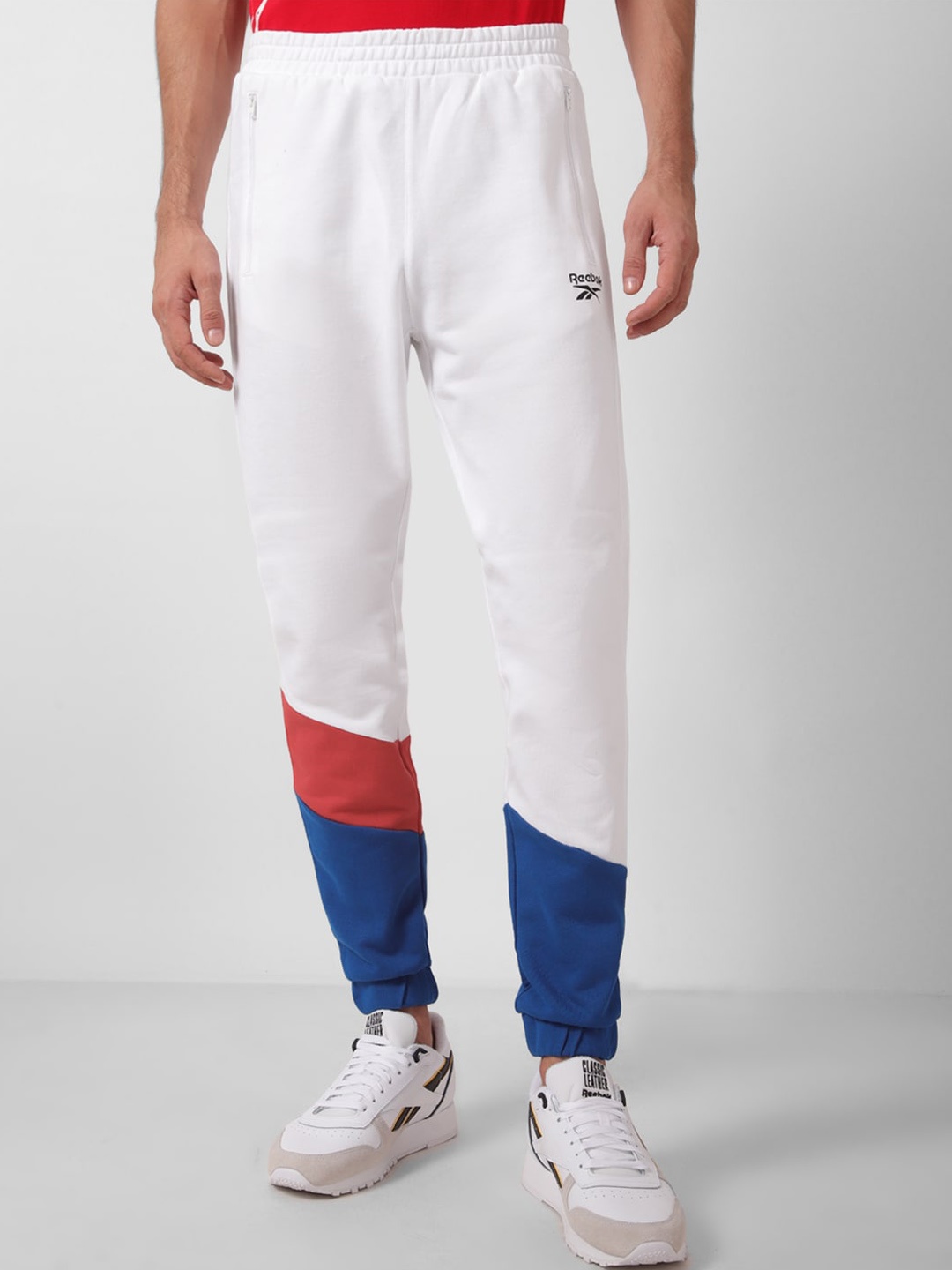 

Reebok Men Colourblocked Regular Fit Mid-Rise Track Pants, White