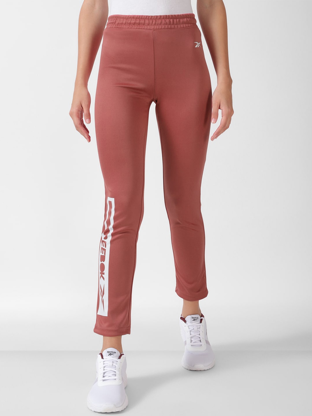 

Reebok Brand Logo Printed Ankle Length Tights, Red