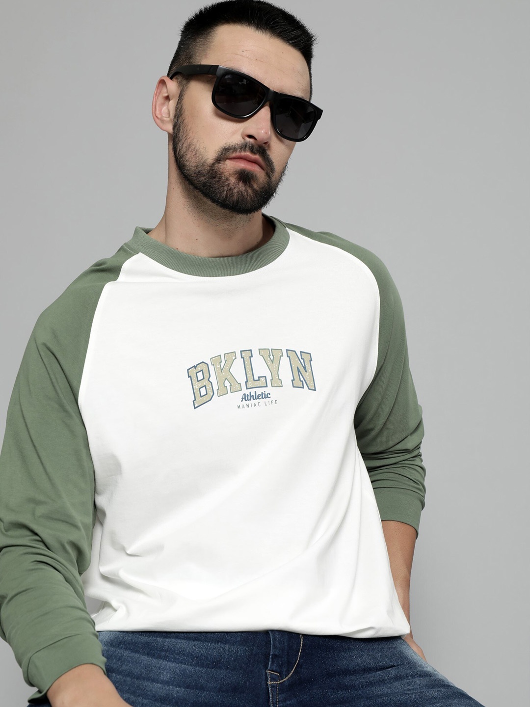 

Maniac Typography Printed Raglan Sleeves Cotton Oversized T-shirt, White