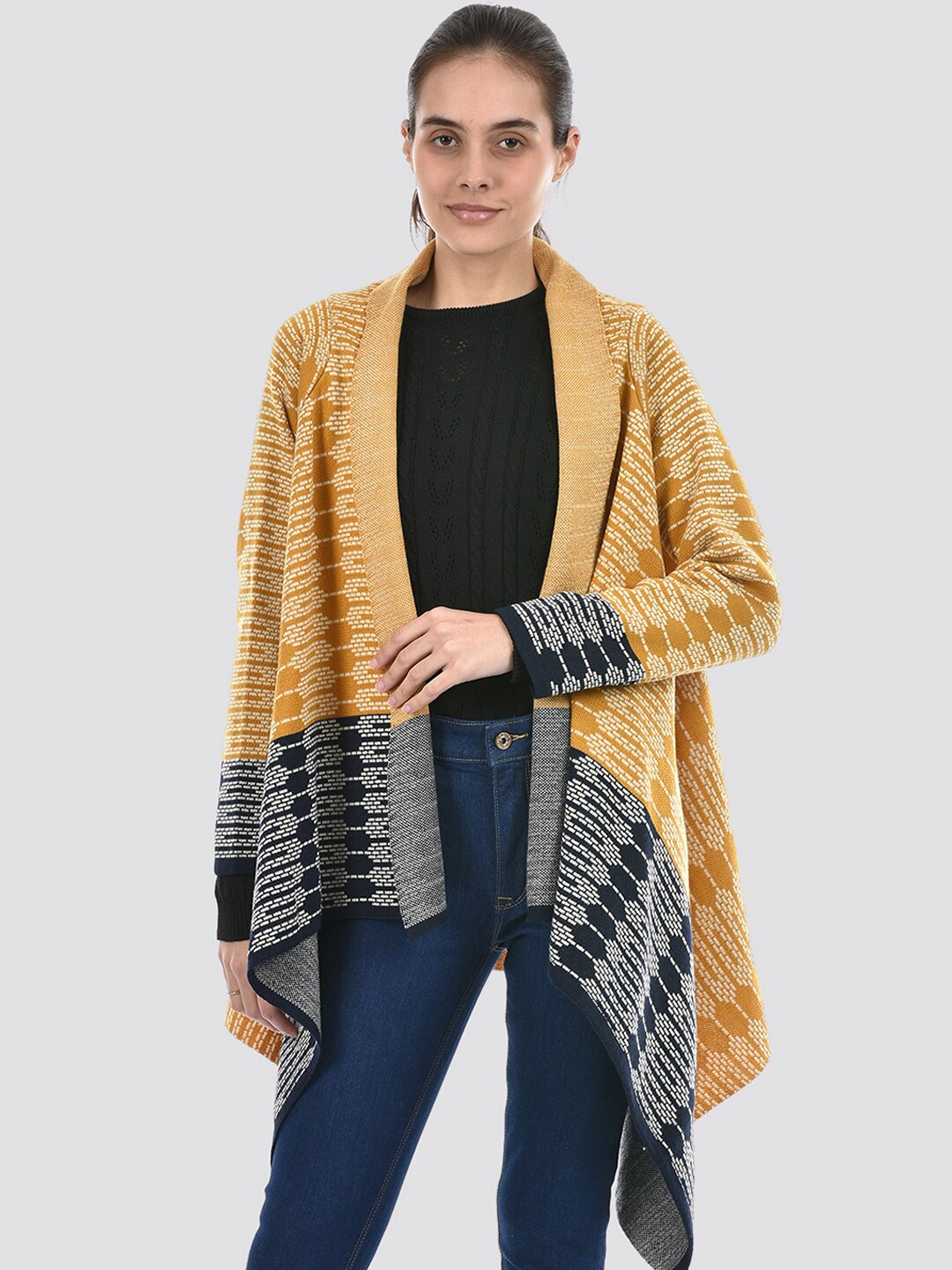 

American Eye Self Design Acrylic Open Front Shrug, Yellow