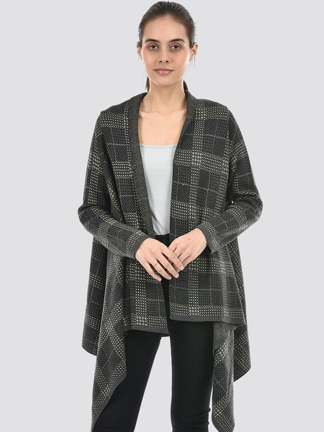 

American Eye Self Design Acrylic Open Front Shrug, Grey