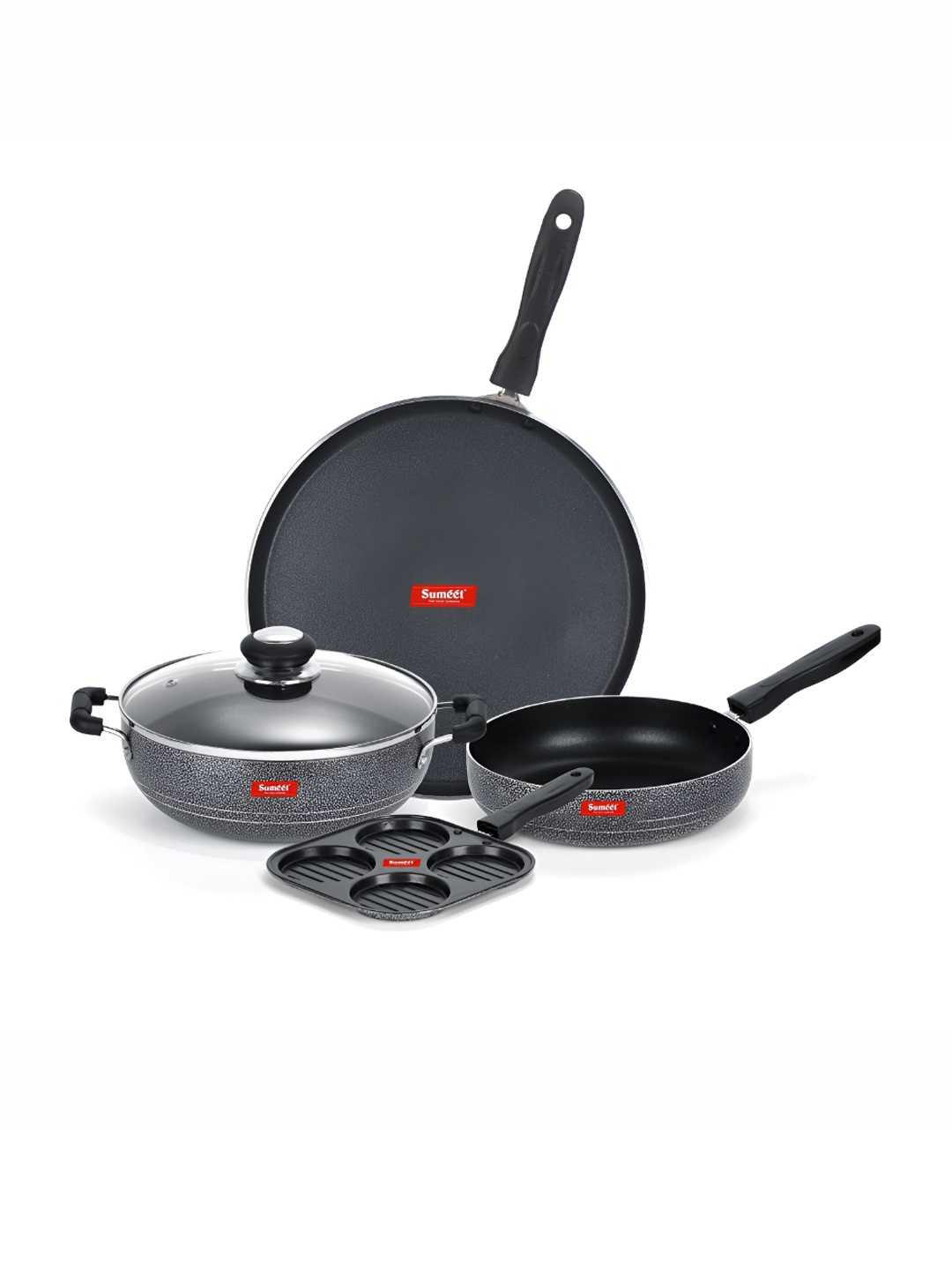 

Sumeet Silver Toned & Black Aluminium Dishwasher Safe Cookware Set