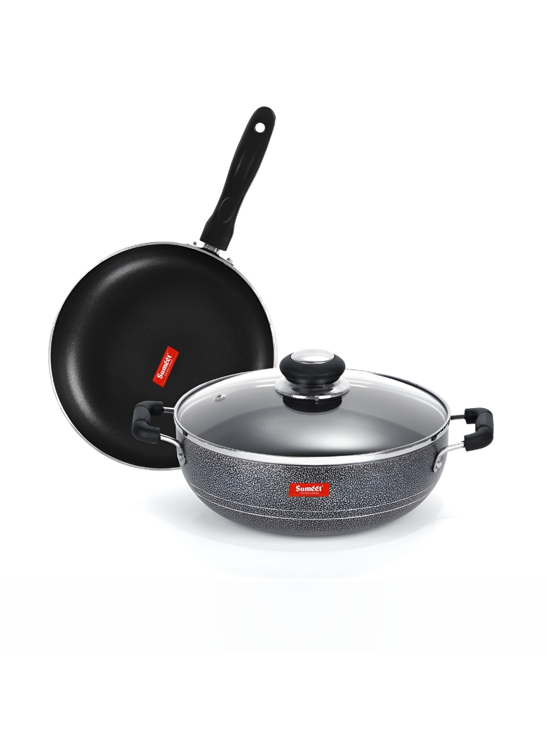

Sumeet Silver-Toned NonStick Dishwasher Safe Cookware Set, Black
