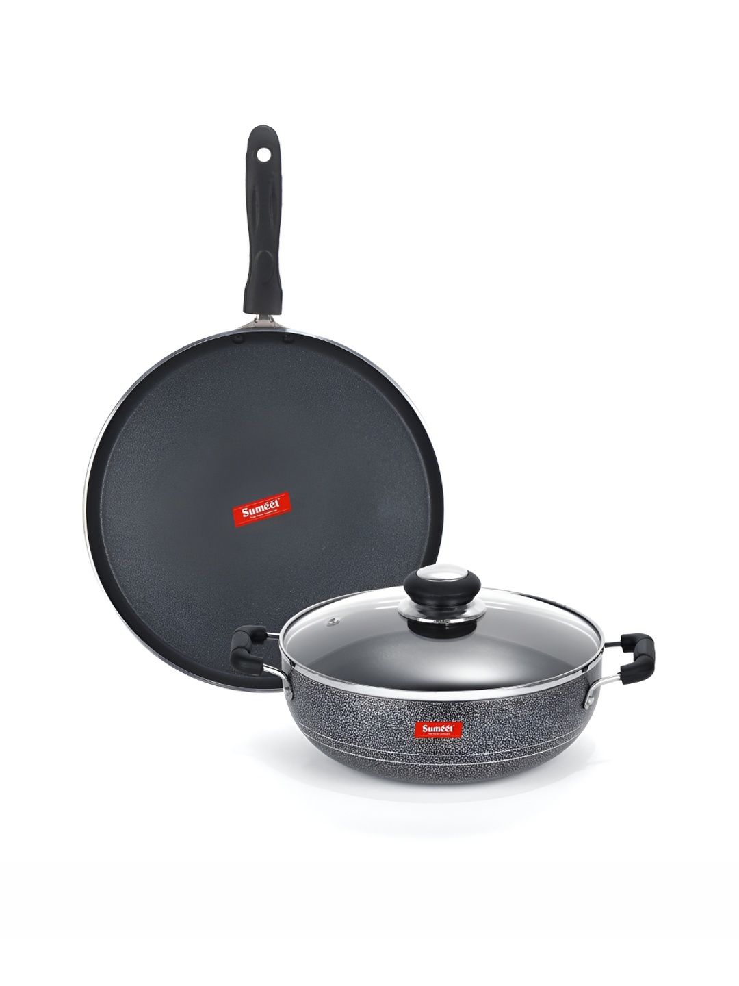 

Sumeet Silver Toned & Black Aluminium Dishwasher Safe Cookware Set