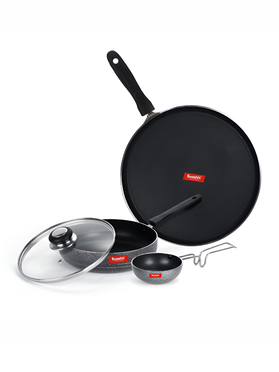 

Sumeet Silver Toned & Black Aluminium Dishwasher Safe Cookware Set