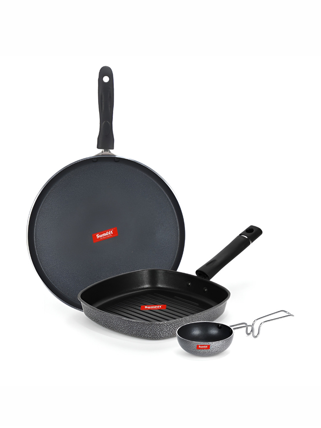 

Sumeet Silver Toned & Black Aluminium Dishwasher Safe Cookware Set