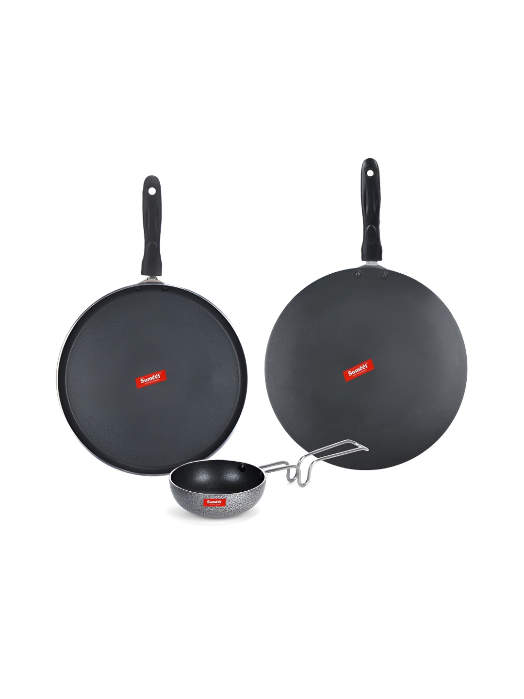 

Sumeet Silver Toned & Black Aluminium Dishwasher Safe Cookware Set