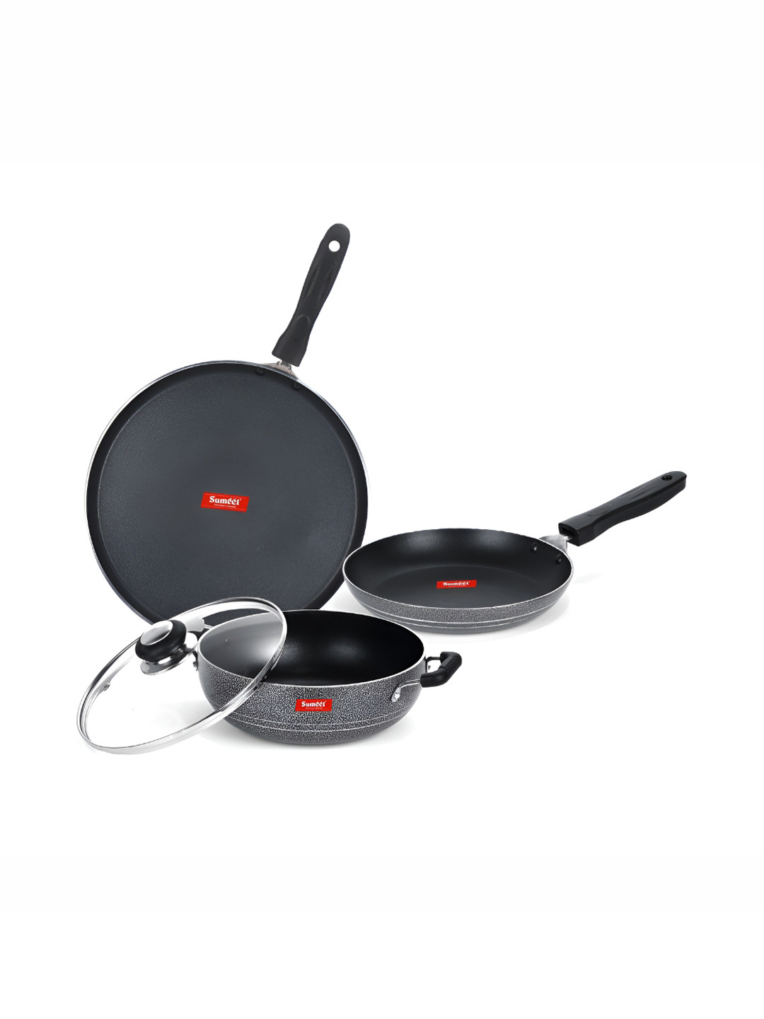 

Sumeet Silver Toned & Black Aluminium Dishwasher Safe Cookware Set