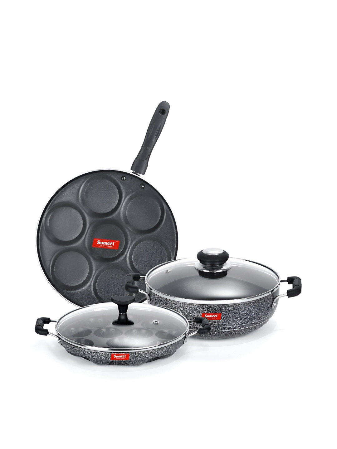 

Sumeet Silver Toned & Black Aluminium Dishwasher Safe Cookware Set