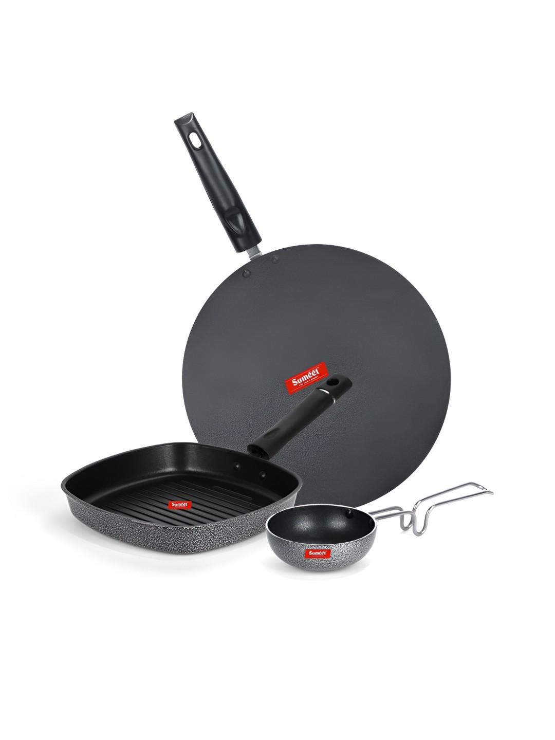 

Sumeet Silver Toned & Black Aluminium Dishwasher Safe Cookware Set
