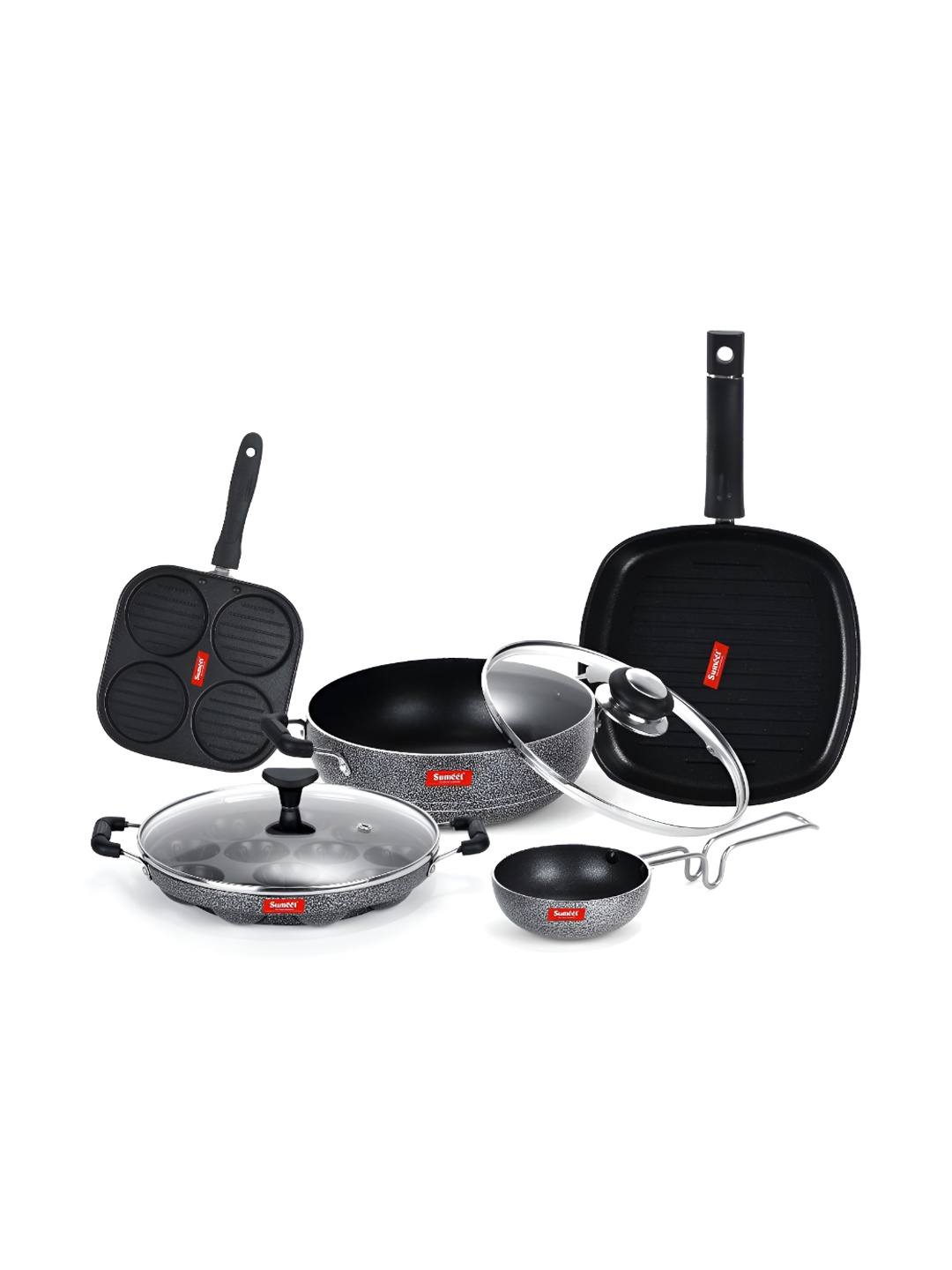 

Sumeet Silver Toned & Black Aluminium Dishwasher Safe Cookware Set