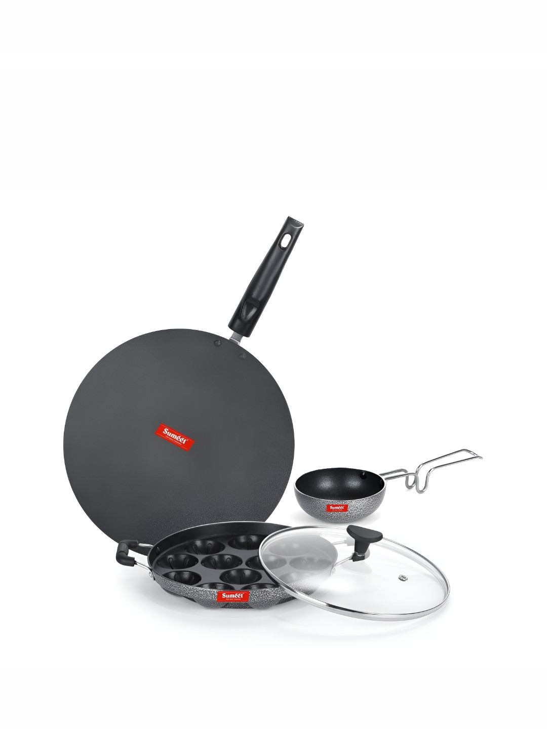 

Sumeet Silver Toned & Black Aluminium Dishwasher Safe Cookware Set