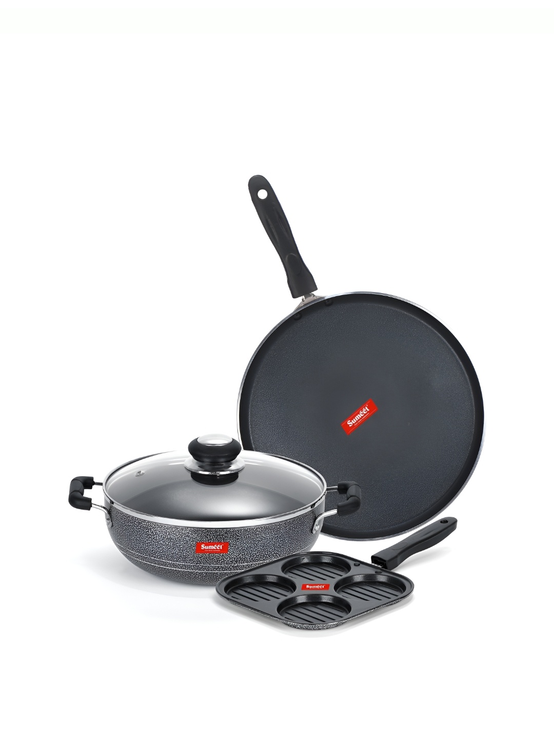 

Sumeet Silver Toned & Black Aluminium Dishwasher Safe Cookware Set