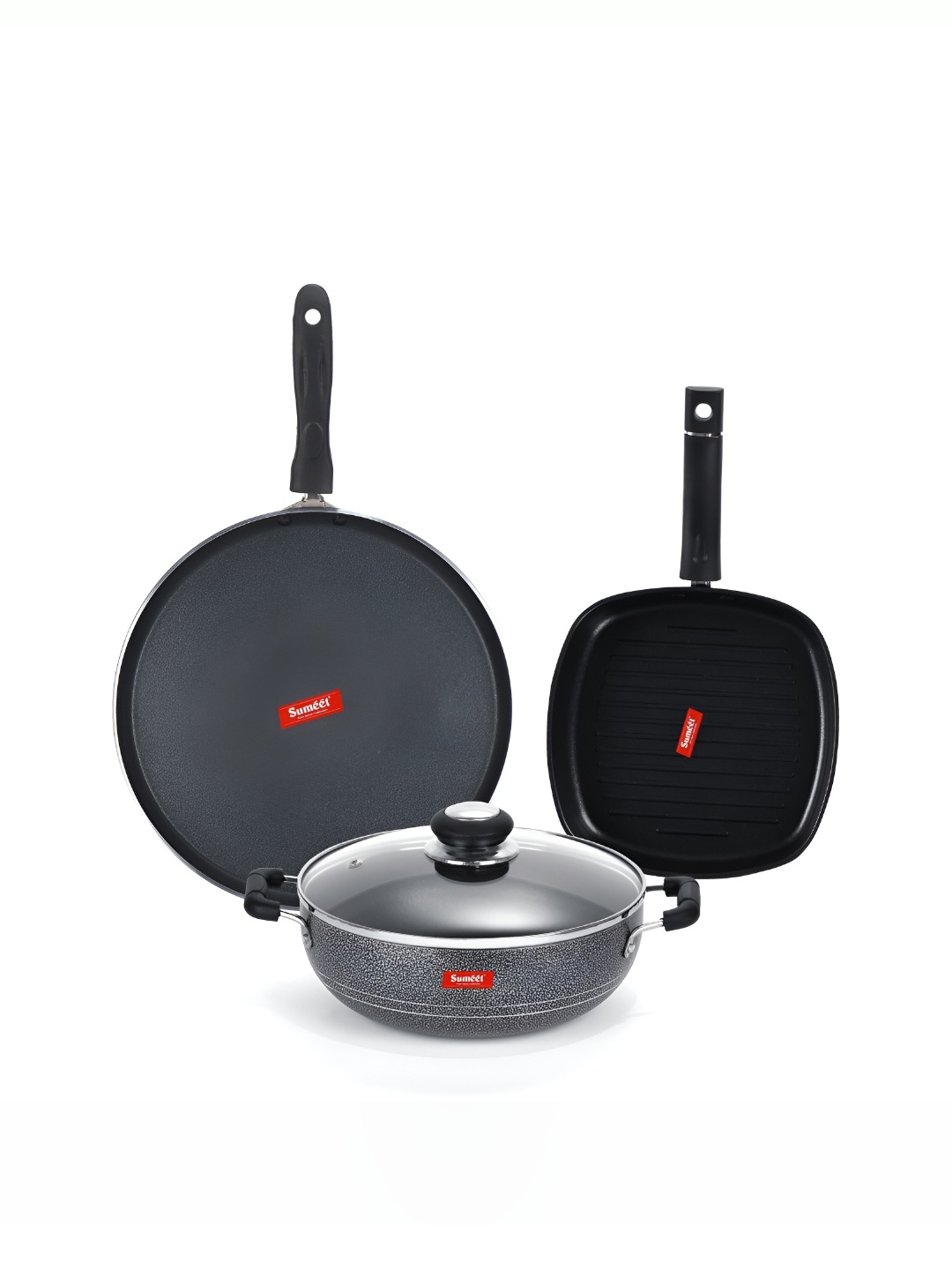 

Sumeet Silver Toned & Black Aluminium Dishwasher Safe Cookware Set