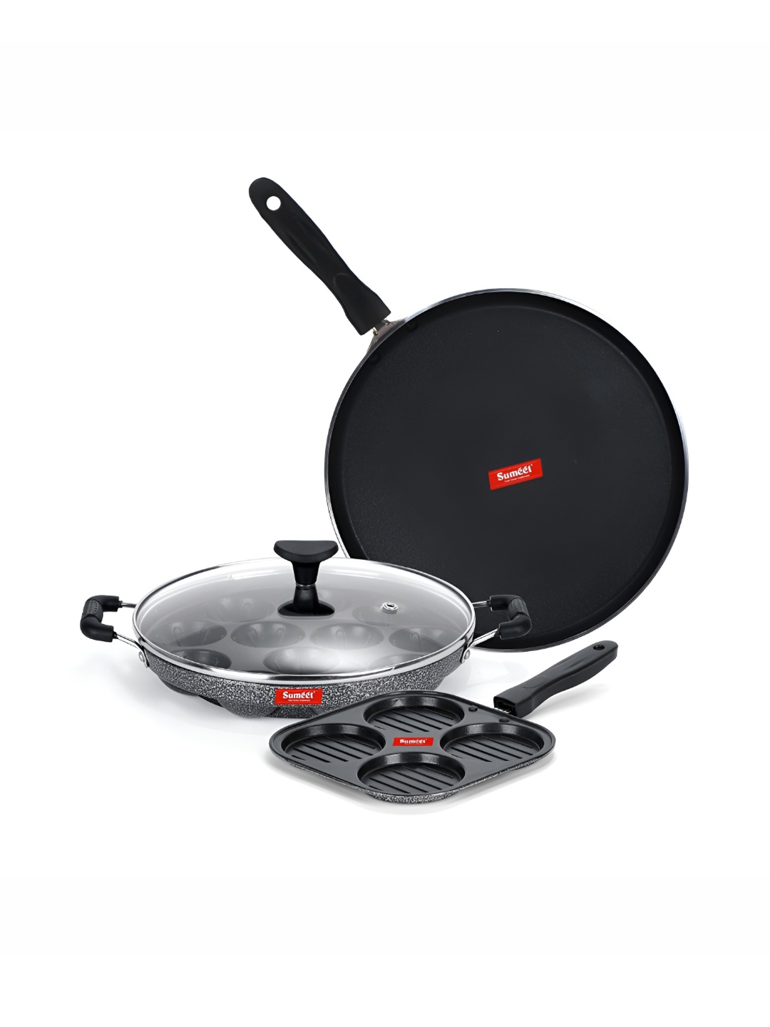 

Sumeet Silver Toned & Black Aluminium Dishwasher Safe Cookware Set