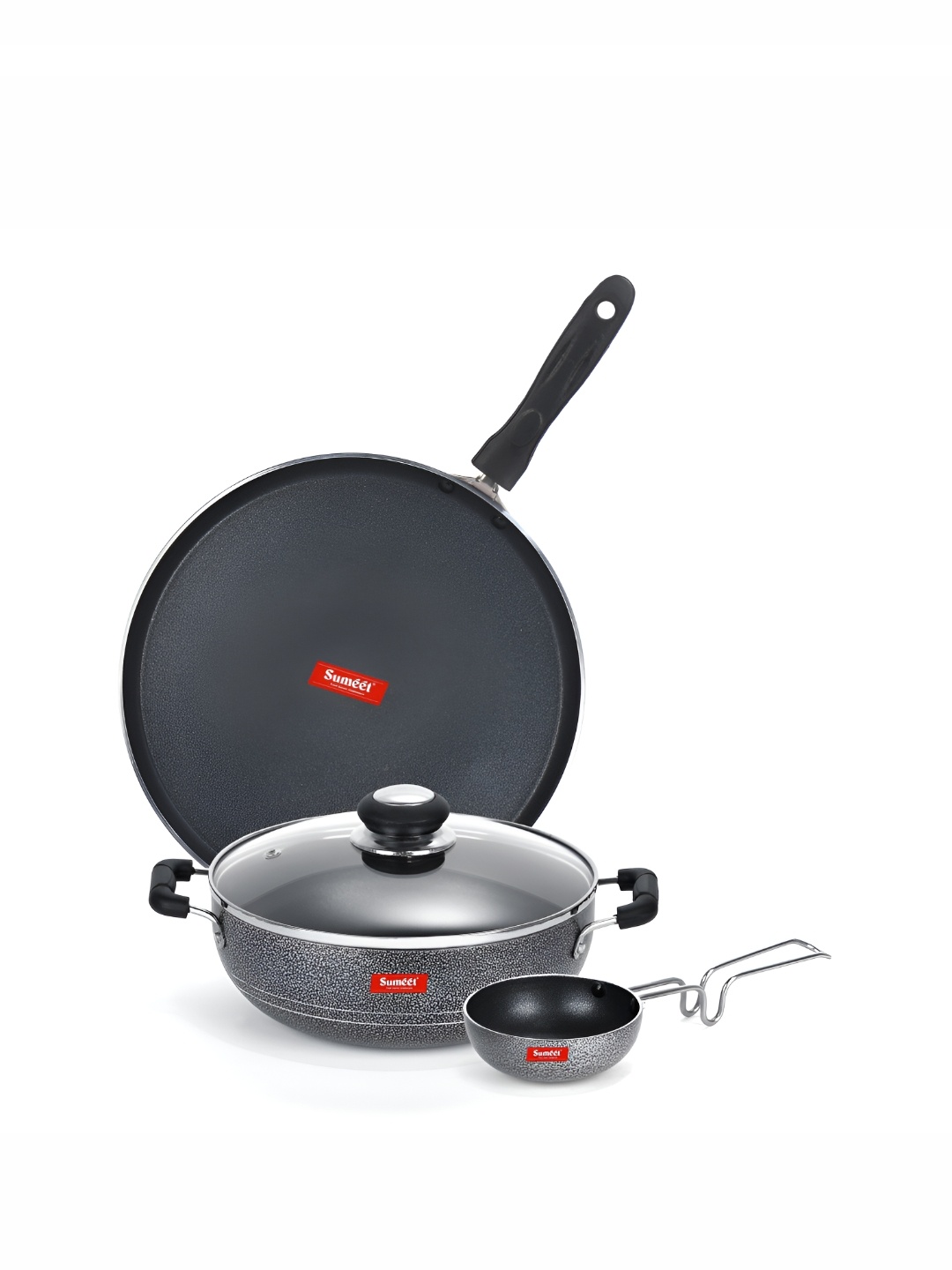 

Sumeet Silver Toned & Black Aluminium Dishwasher Safe Cookware Set