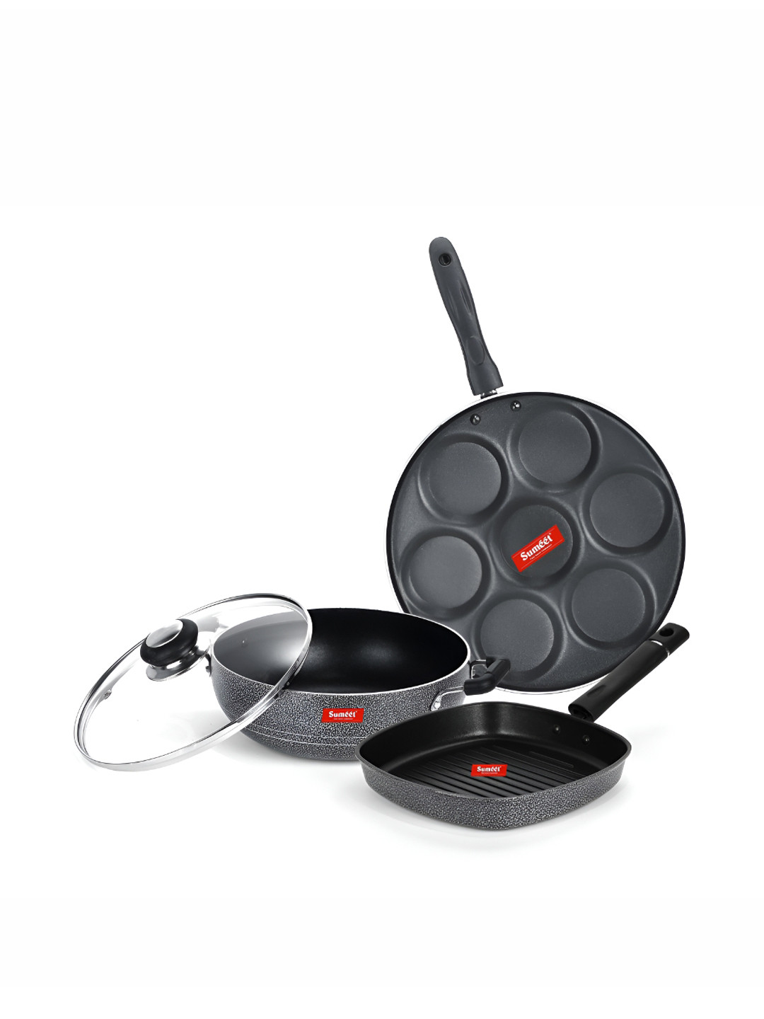 

Sumeet Silver Toned & Black Aluminium Dishwasher Safe Cookware Set